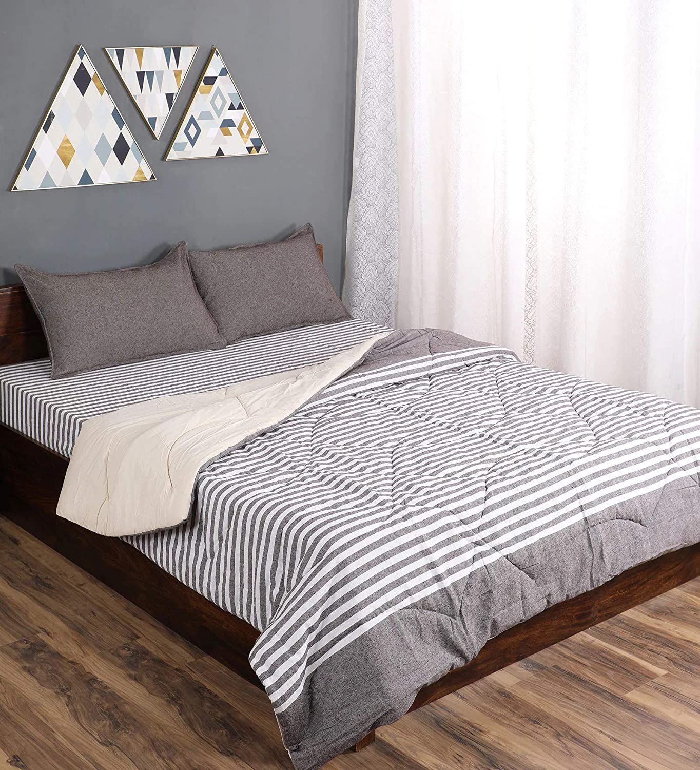All Over Cotton Striped Queen Size Quilt (90X100) - Image 6
