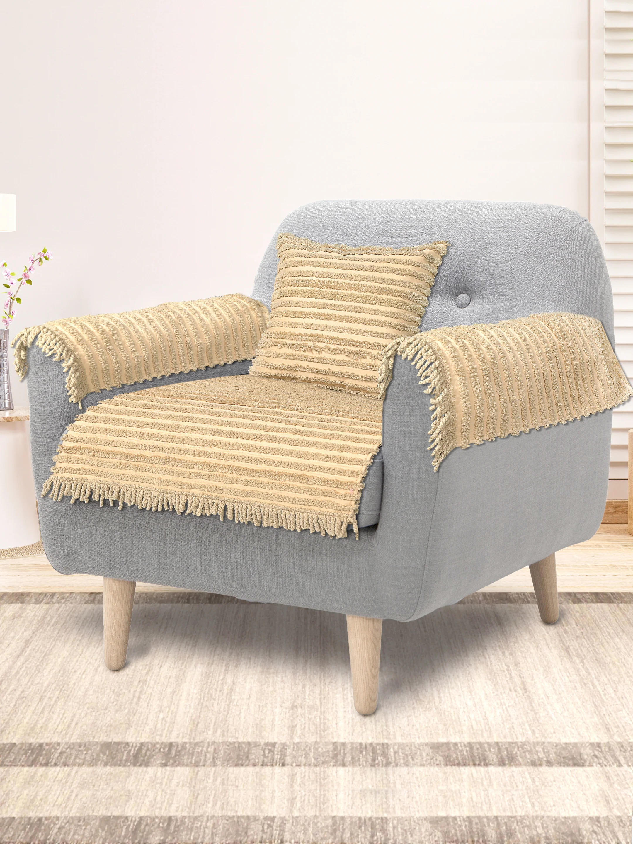 AXIS Polyester Sofa Cover (1 Seater - 4 Pc Set) | Stretch Fit & Easy to Maintain - Image 9