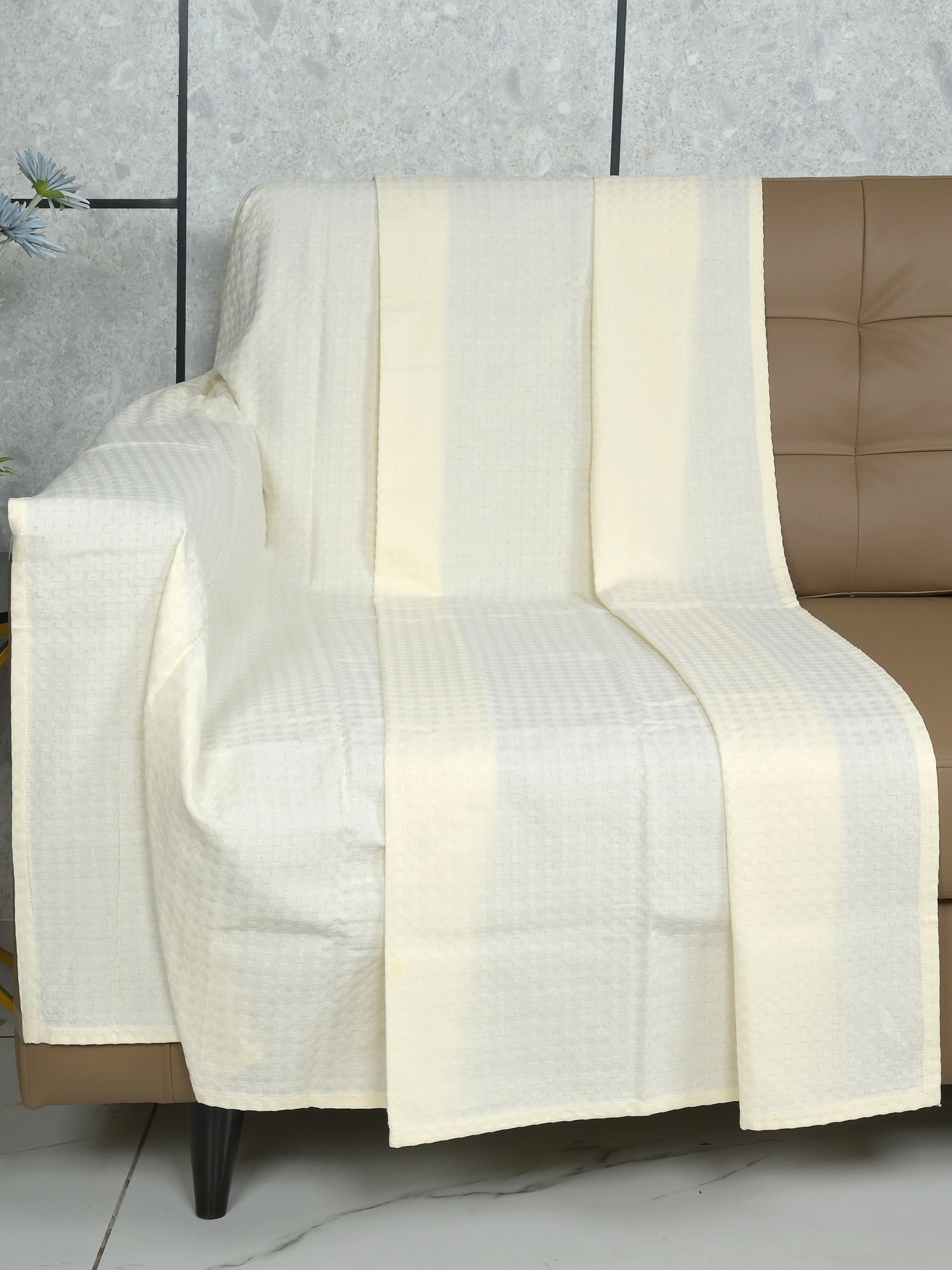 Waffle Cotton Sofa Throw Cover | Textured Weave - Image 17