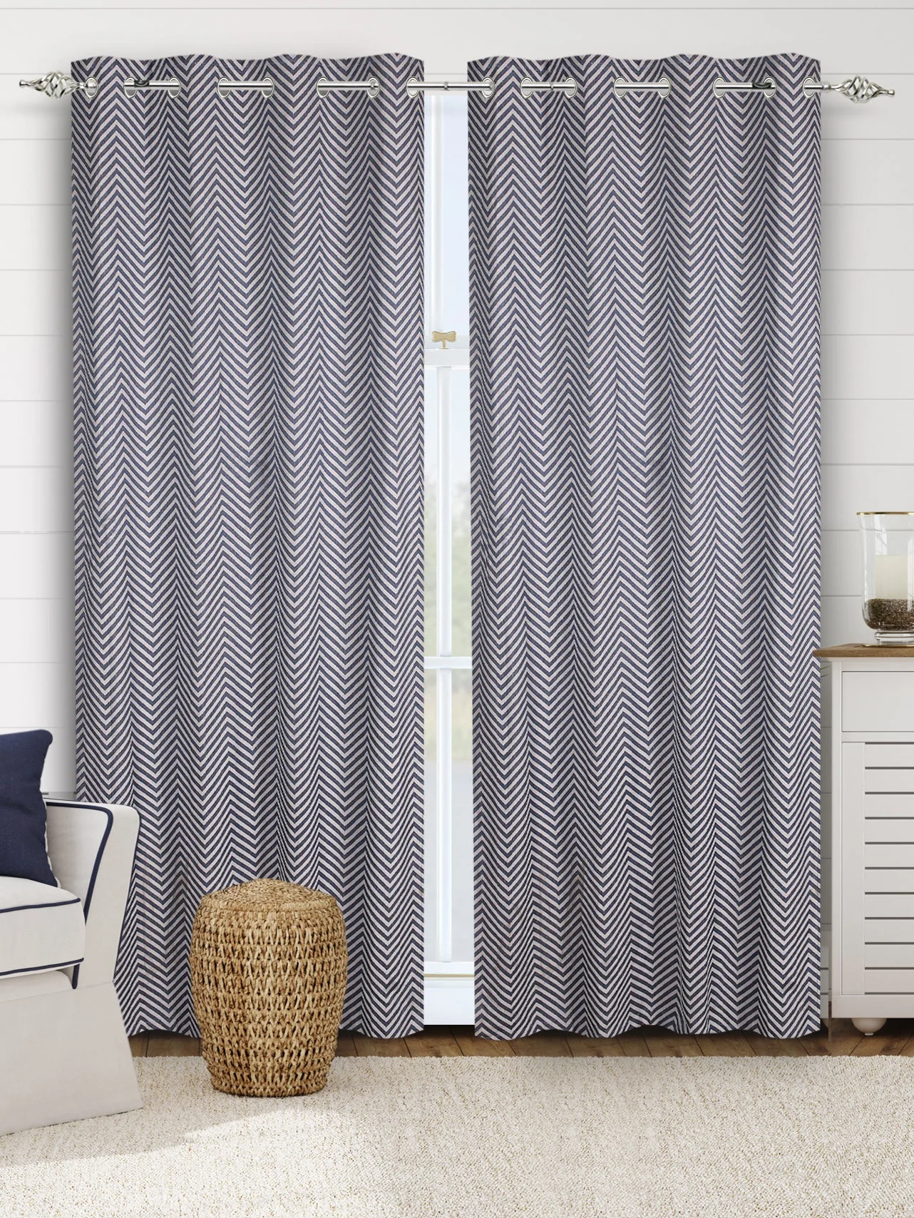 CHEVRON Damask Cotton Curtains | Elegant Living Room Drapes