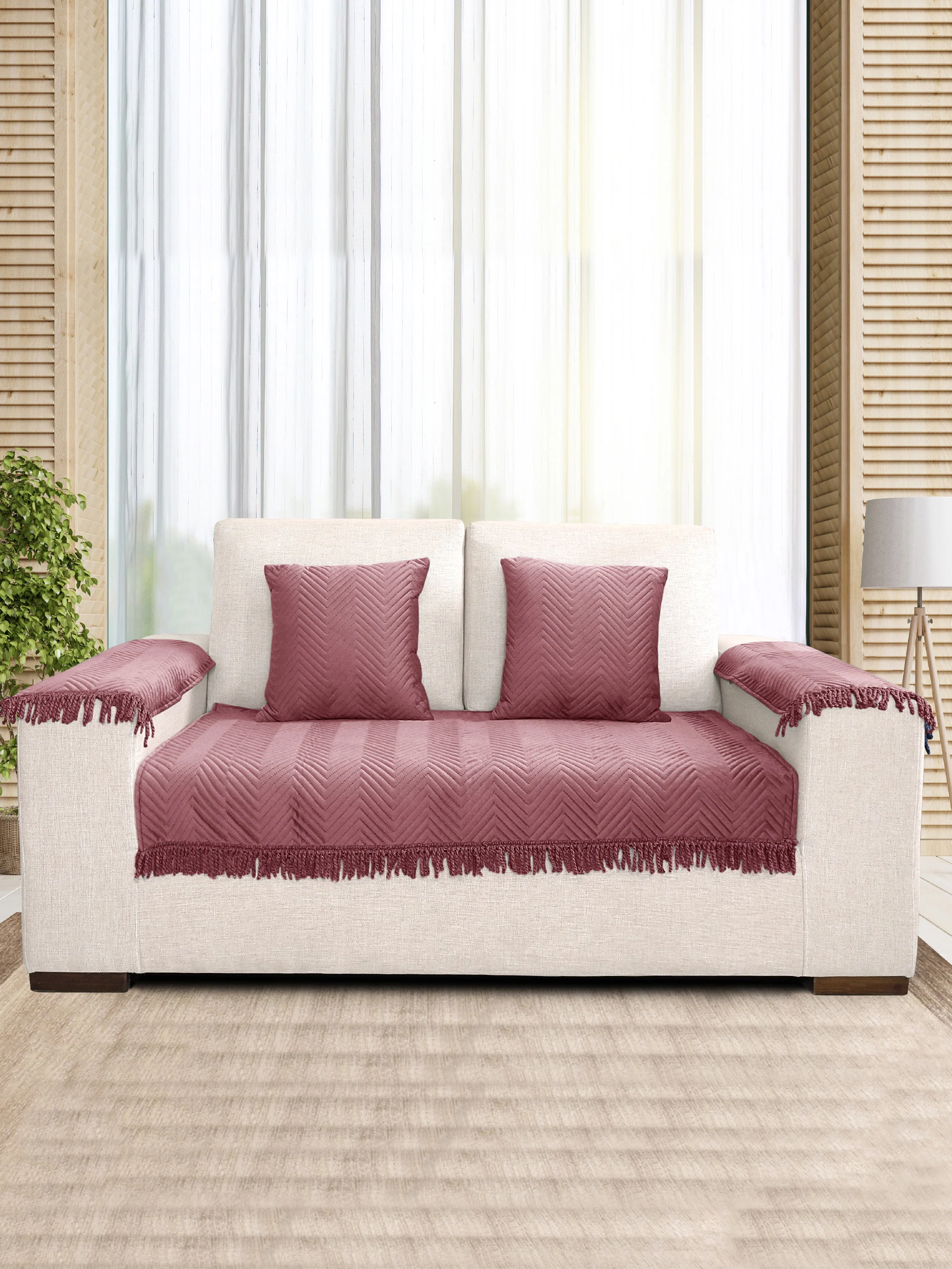 CHEVRON Velvet Sofa Cover | 2 Seater Set with 2 Cushions & 2 Arm Covers - Image 6