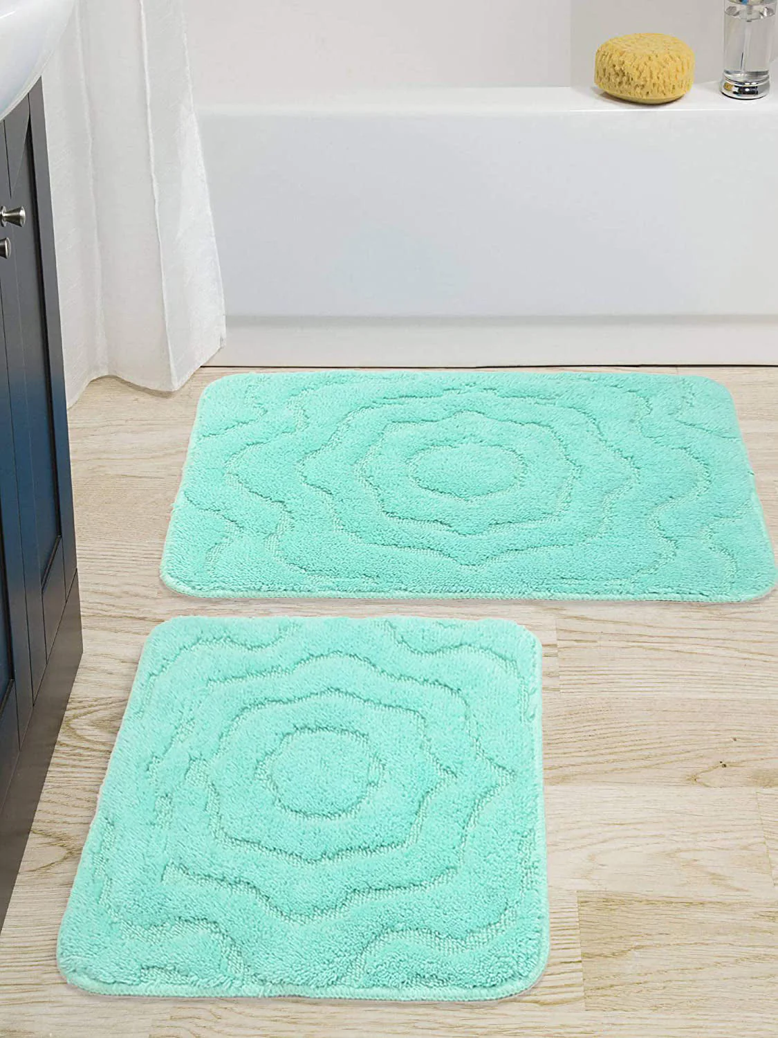 Cotton Bathmat Set with Contour (45x60 & 45x50 cm) – Anti-Skid Design