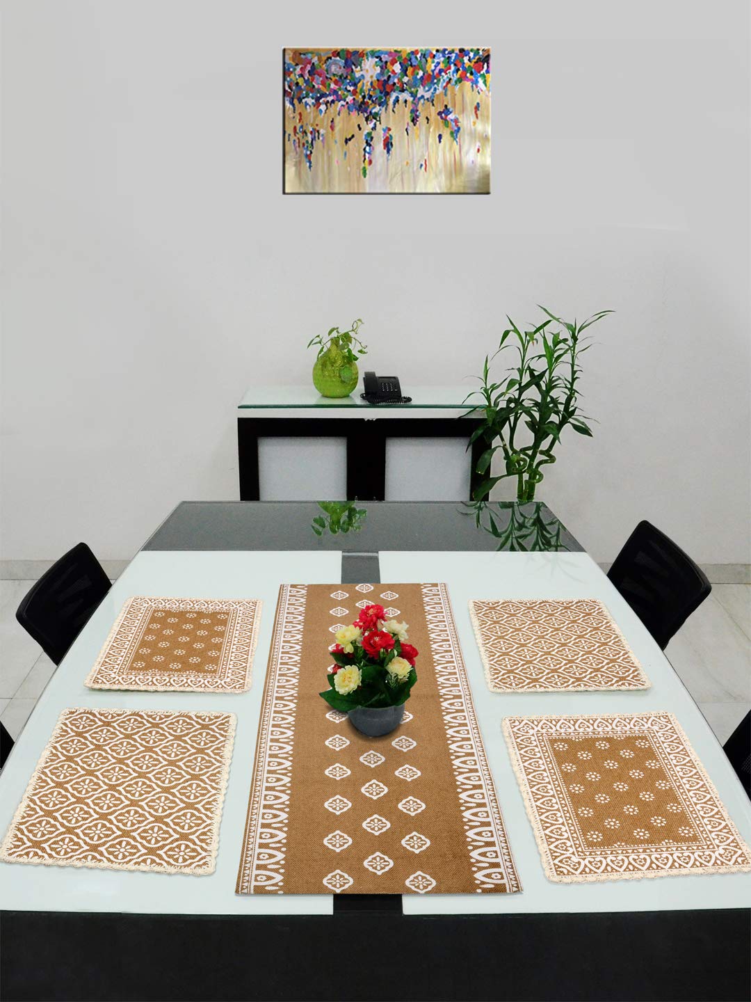 Cotton Dining Table Placemat Set | 4 Mats (33x45 cm) + 1 Runner (45x120 cm) | Set of 5 - Image 16