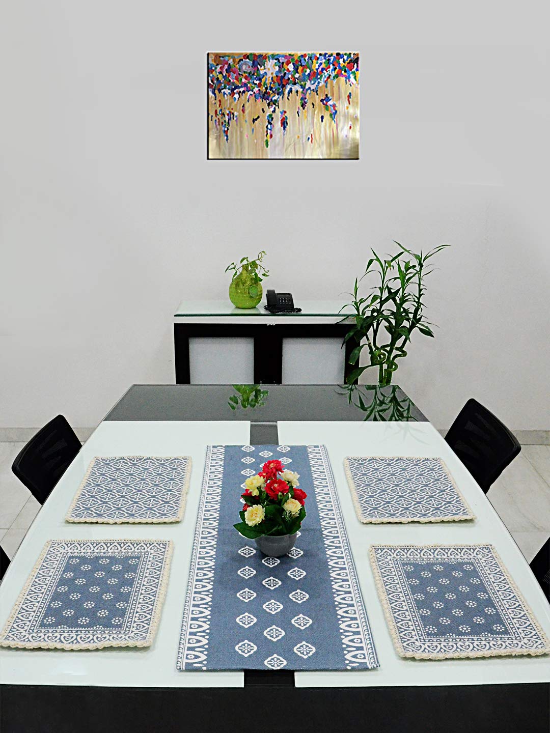 Cotton Dining Table Placemat Set | 4 Mats (33x45 cm) + 1 Runner (45x120 cm) | Set of 5 - Image 19