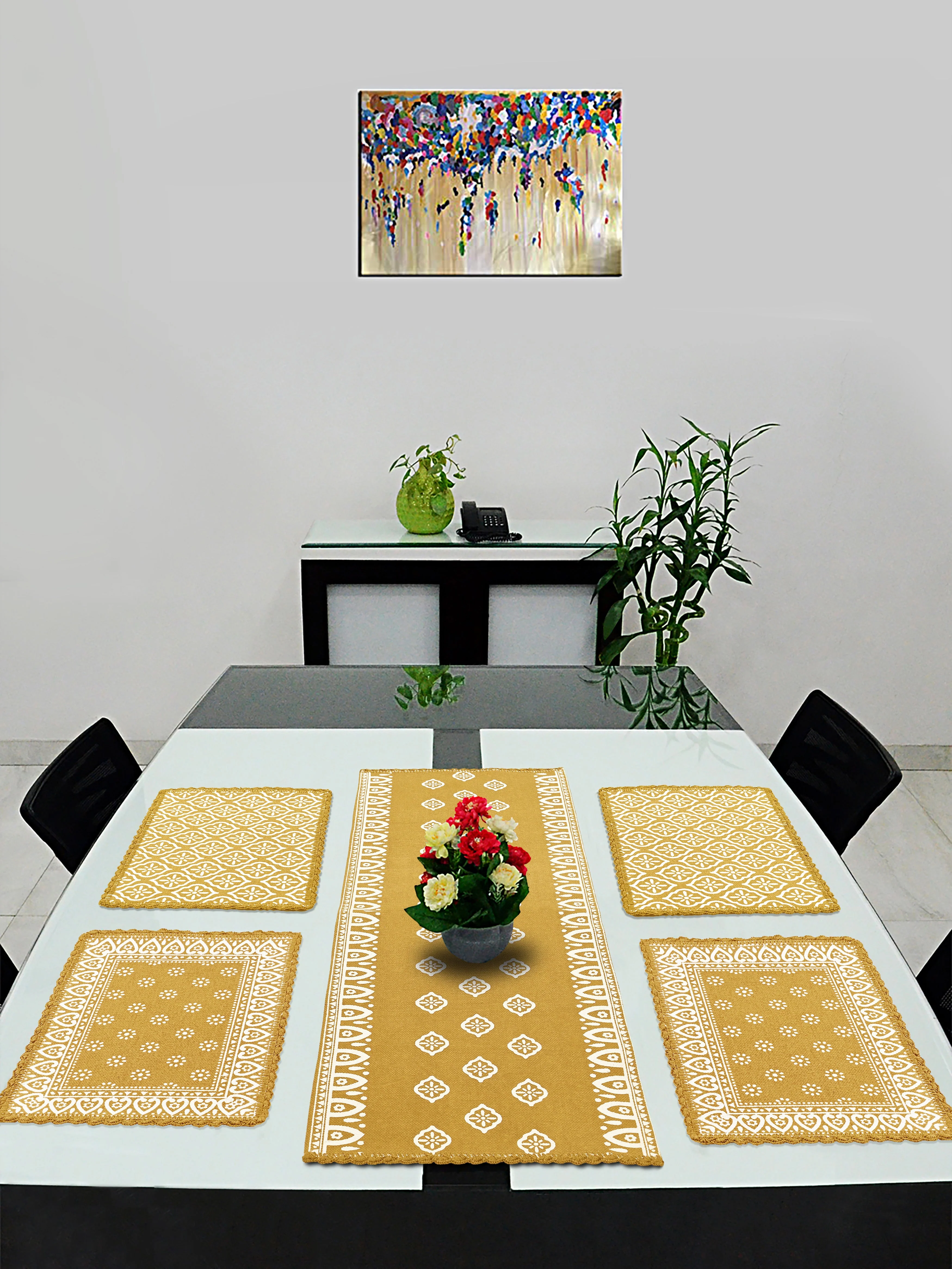 Cotton Dining Table Placemat Set | 4 Mats (33x45 cm) + 1 Runner (45x120 cm) | Set of 5 - Image 8