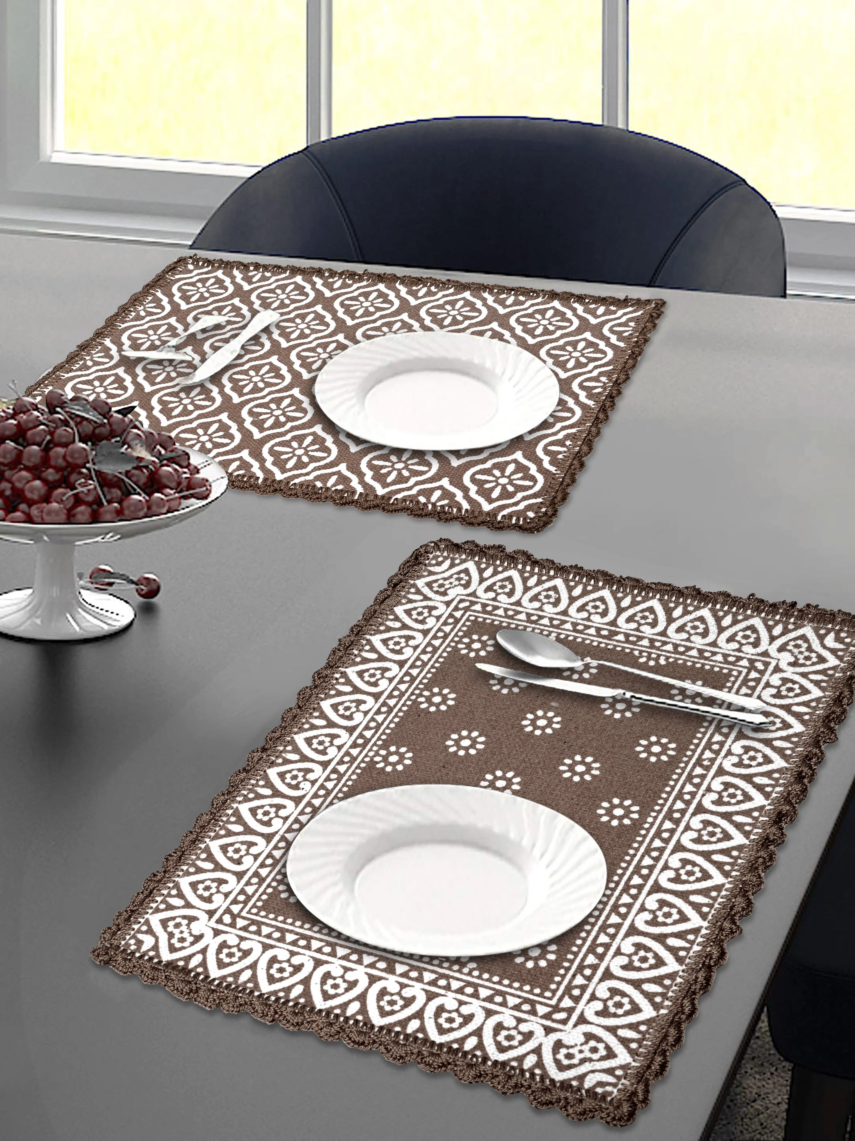 Jute & Cotton Table Mat with Artistic Print | Handcrafted Dining Table Décor