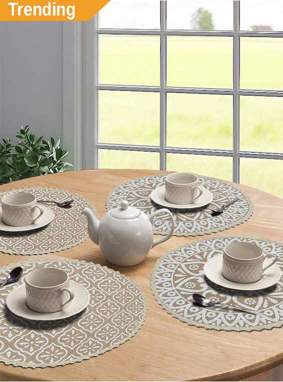 Jute & Cotton Table Mat with Artistic Print | Handcrafted Dining Table Décor