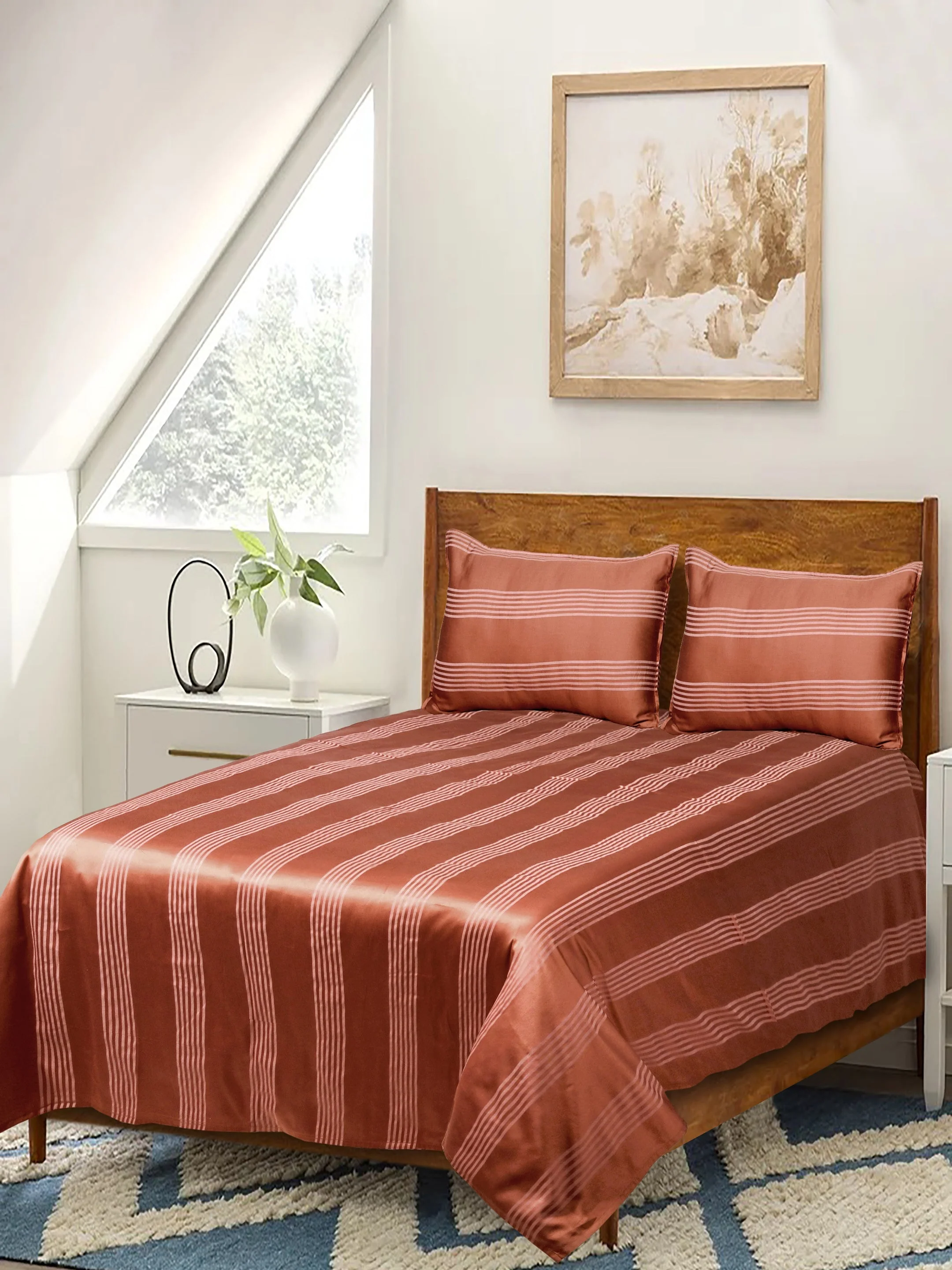 Dhari Soft Satin Weave Cotton Bedsheet | 300 TC | With 2 Pillow Covers - Image 12