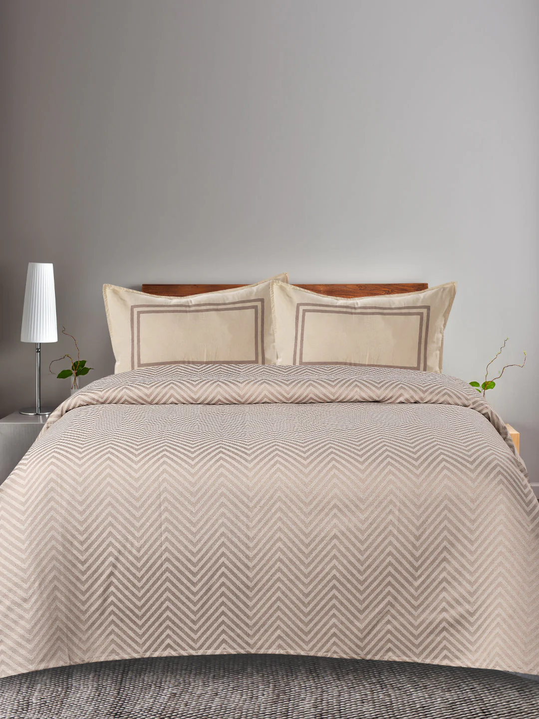 GIFT BOX | CHEVRON Beige Cotton Bedsheet-Cover | Matching Beige Reversible Quilt/Comforter | Combo Set For Gift & Daily Use - Image 6