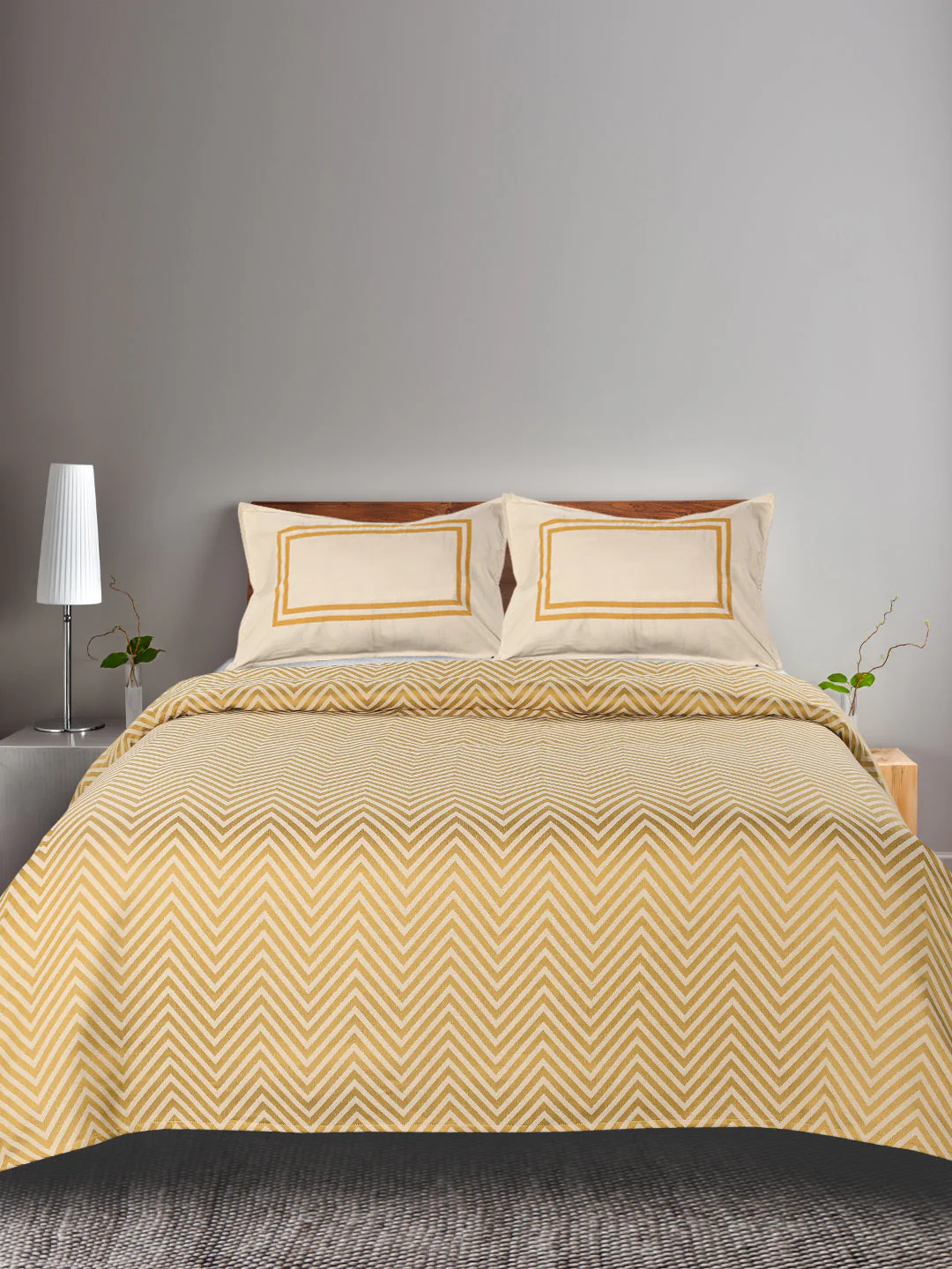 GIFT BOX | CHEVRON Yellow Cotton Bedsheet-Cover | Matching Yellow Reversible Quilt/Comforter | Combo Set For Gift & Daily Use - Image 6