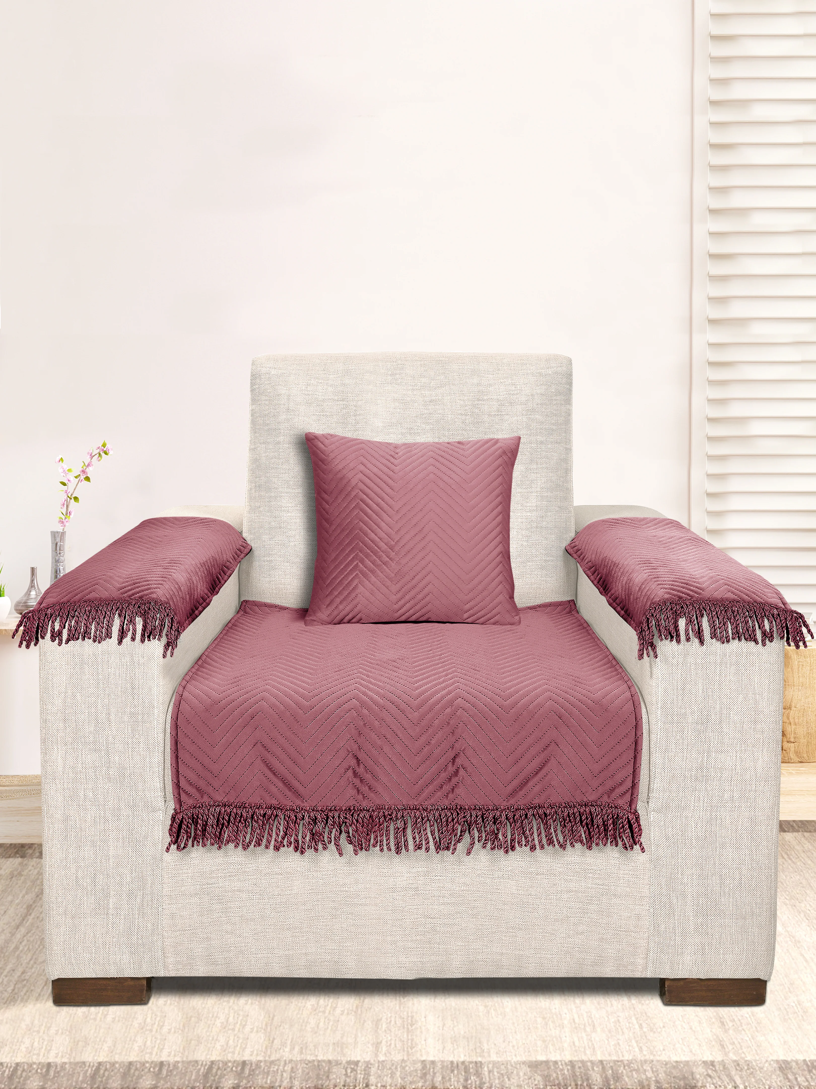 CHEVRON Velvet Sofa Throw Cover (1 Seater Set) | Luxurious Look & Soft Touch - Image 13