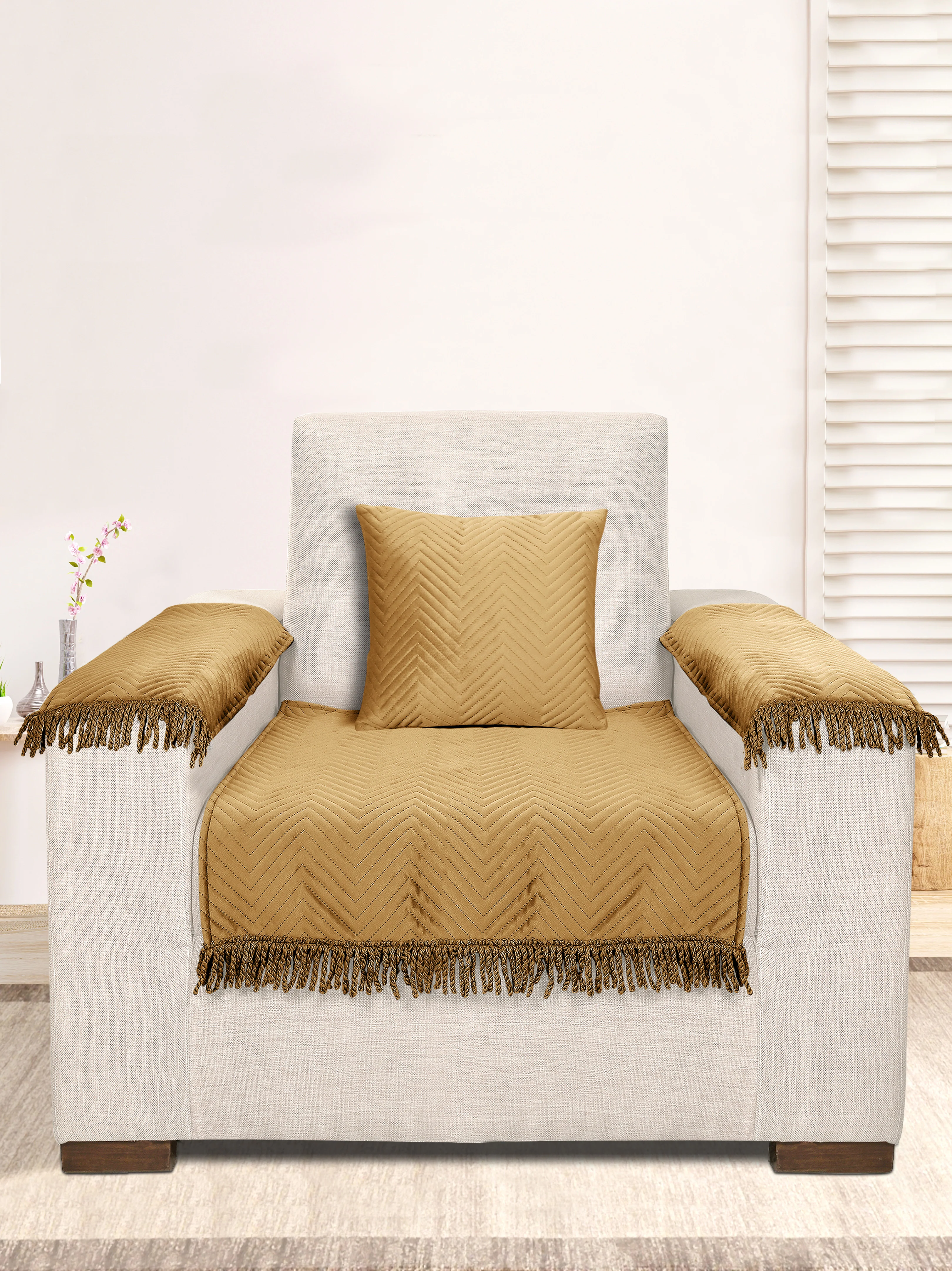 CHEVRON Velvet Sofa Throw Cover (1 Seater Set) | Luxurious Look & Soft Touch - Image 9