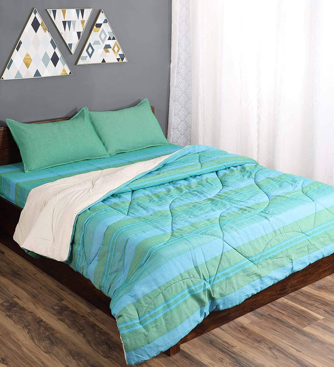 Joy Handmade Striped Queen Size Quilt (90X100) - Image 10