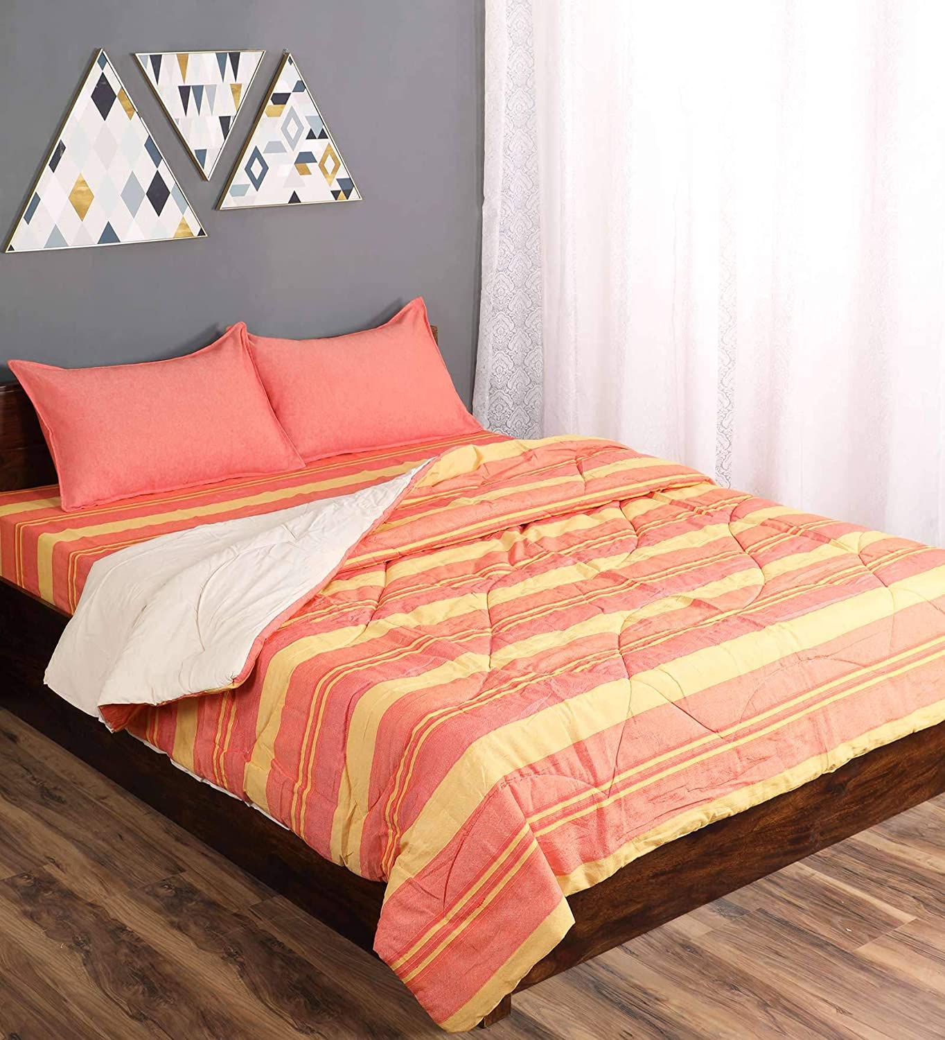 Joy Handmade Striped Queen Size Quilt (90X100) - Image 14