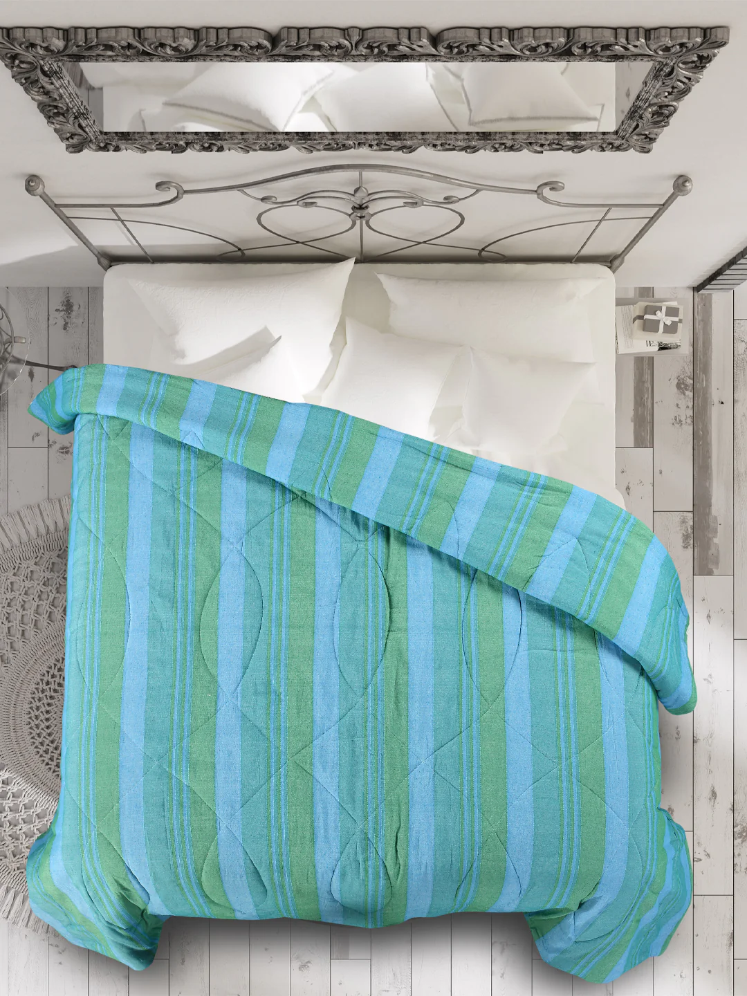 Joy Handmade Striped Queen Size Quilt (90X100) - Image 9