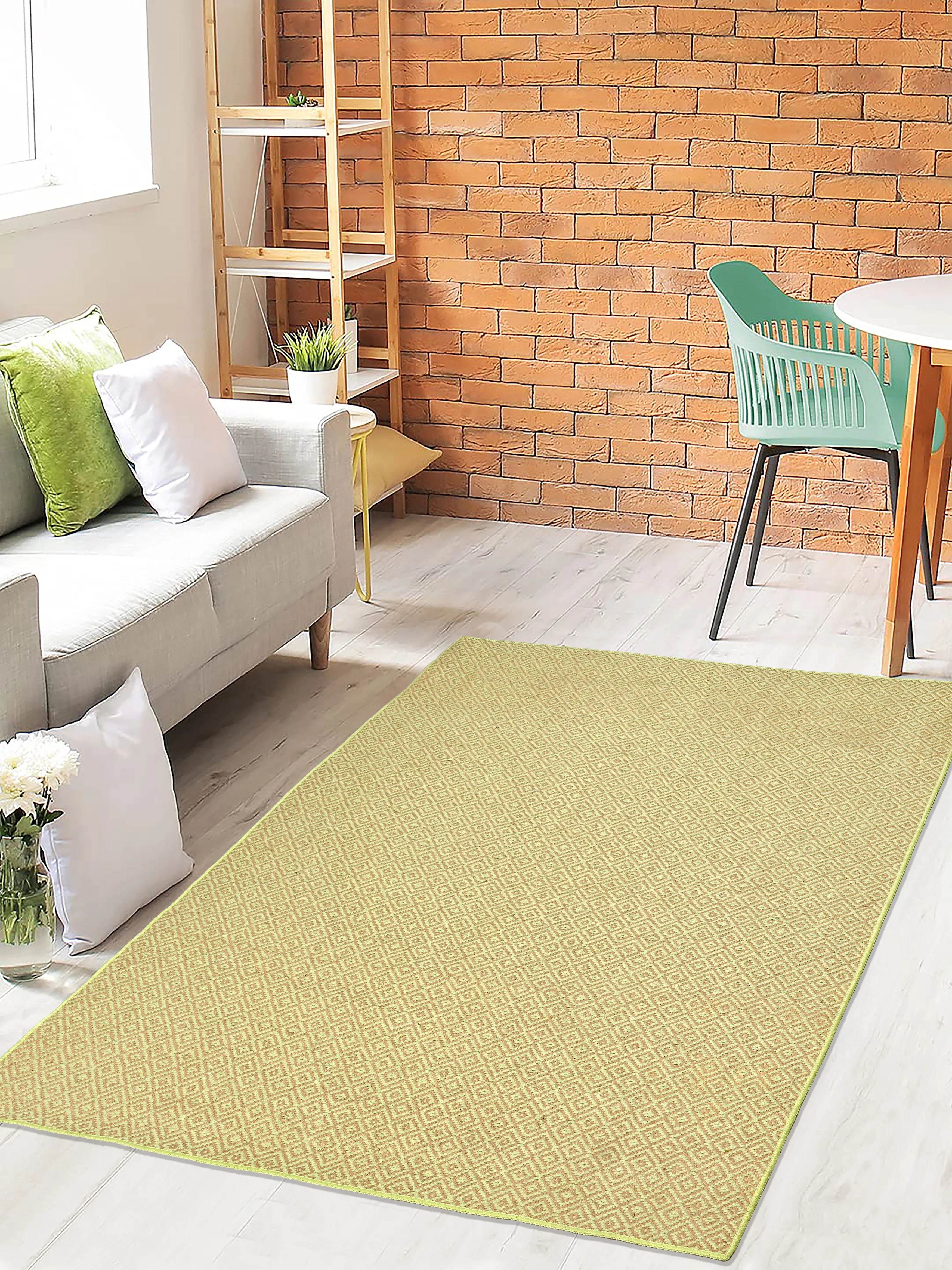 Mini Diamond Jute Cotton Woven Antiskid Carpet | Handcrafted Texture & Natural Tone