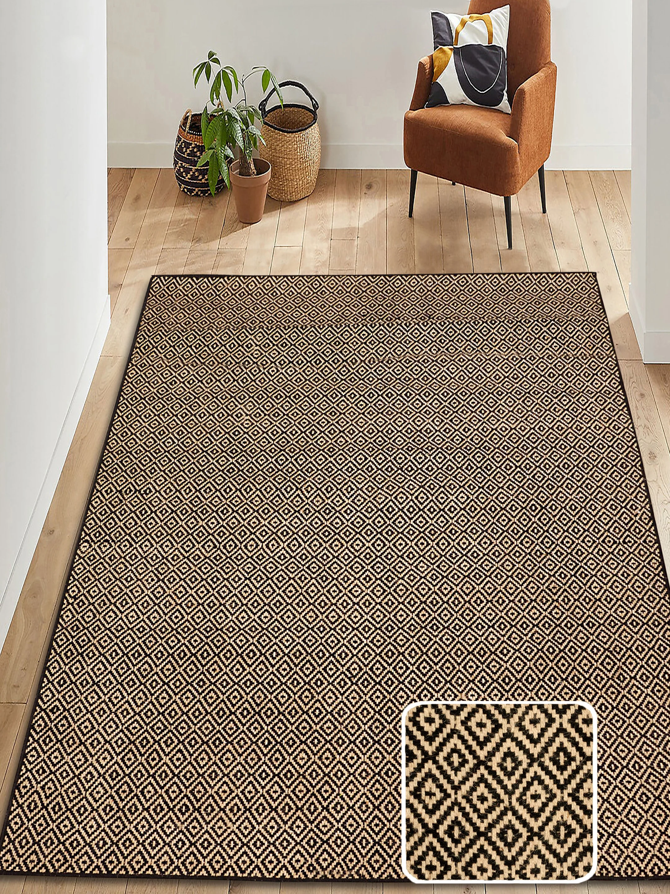 Mini Diamond Jute Cotton Woven Antiskid Carpet | Handcrafted Texture & Natural Tone - Image 2