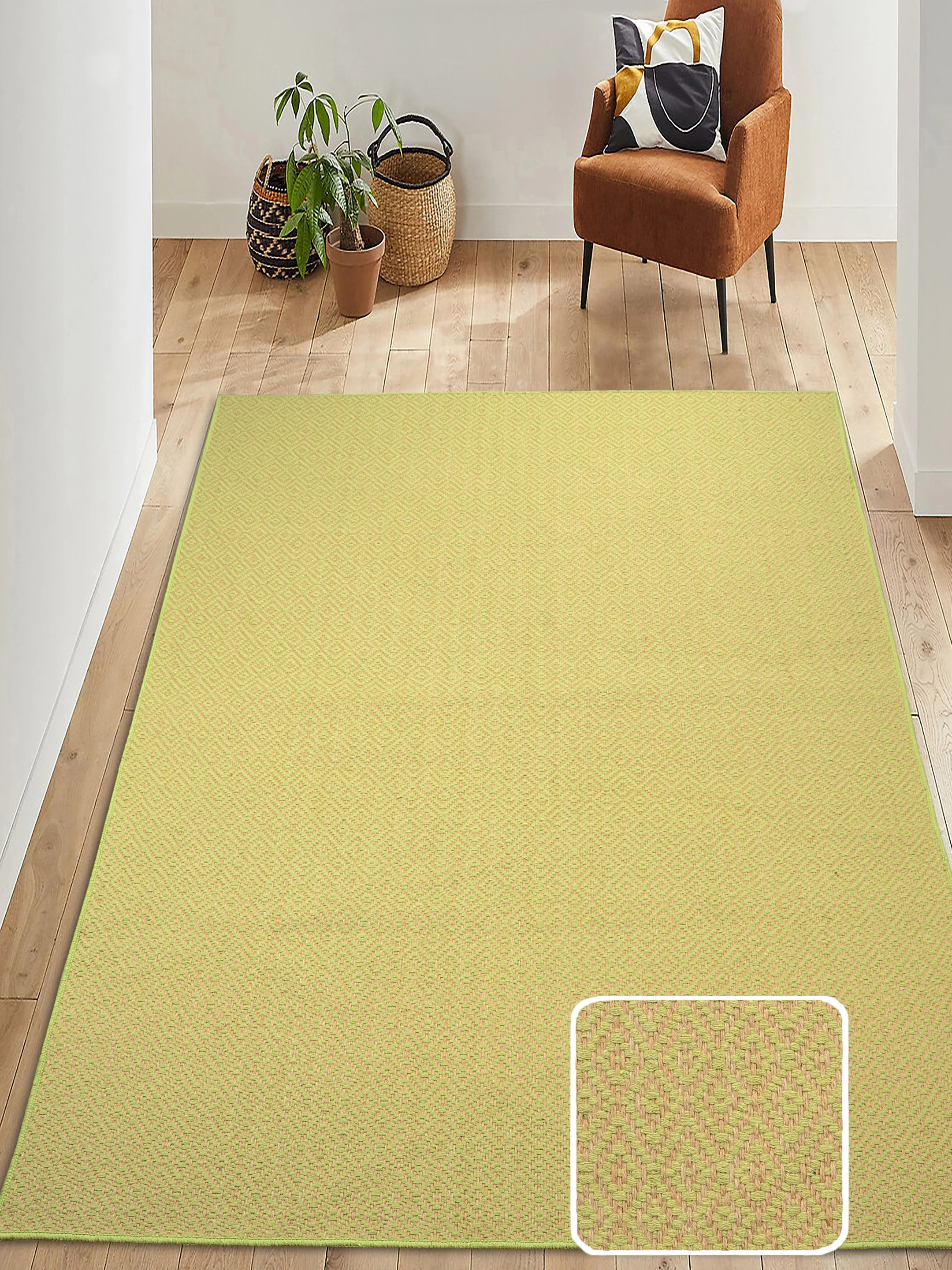 Mini Diamond Jute Cotton Woven Antiskid Carpet | Handcrafted Texture & Natural Tone - Image 3