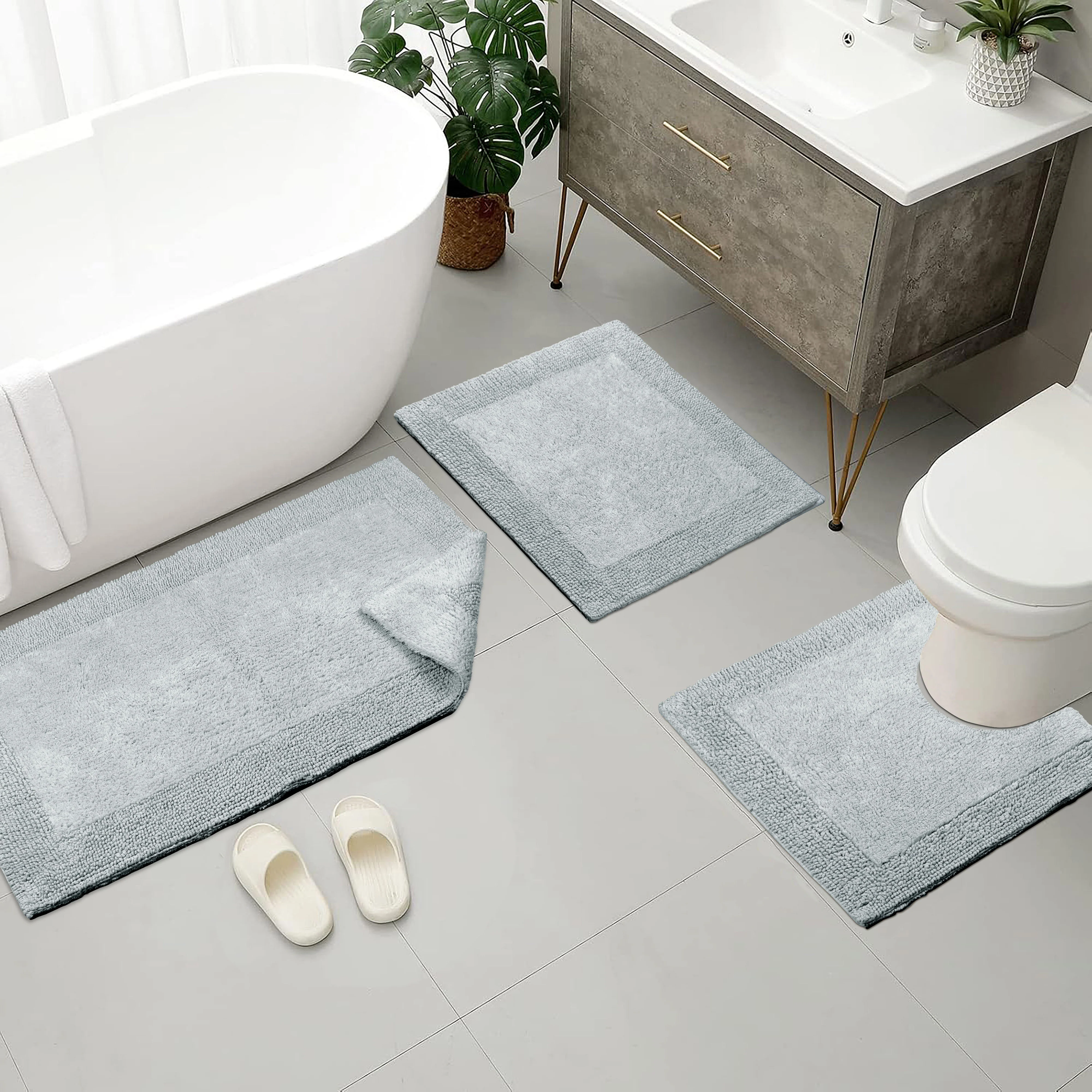 Natural 100% Organic Cotton Reversible Plush Bathmat | 3 Pc Set | Soft & Sustainable - Image 2