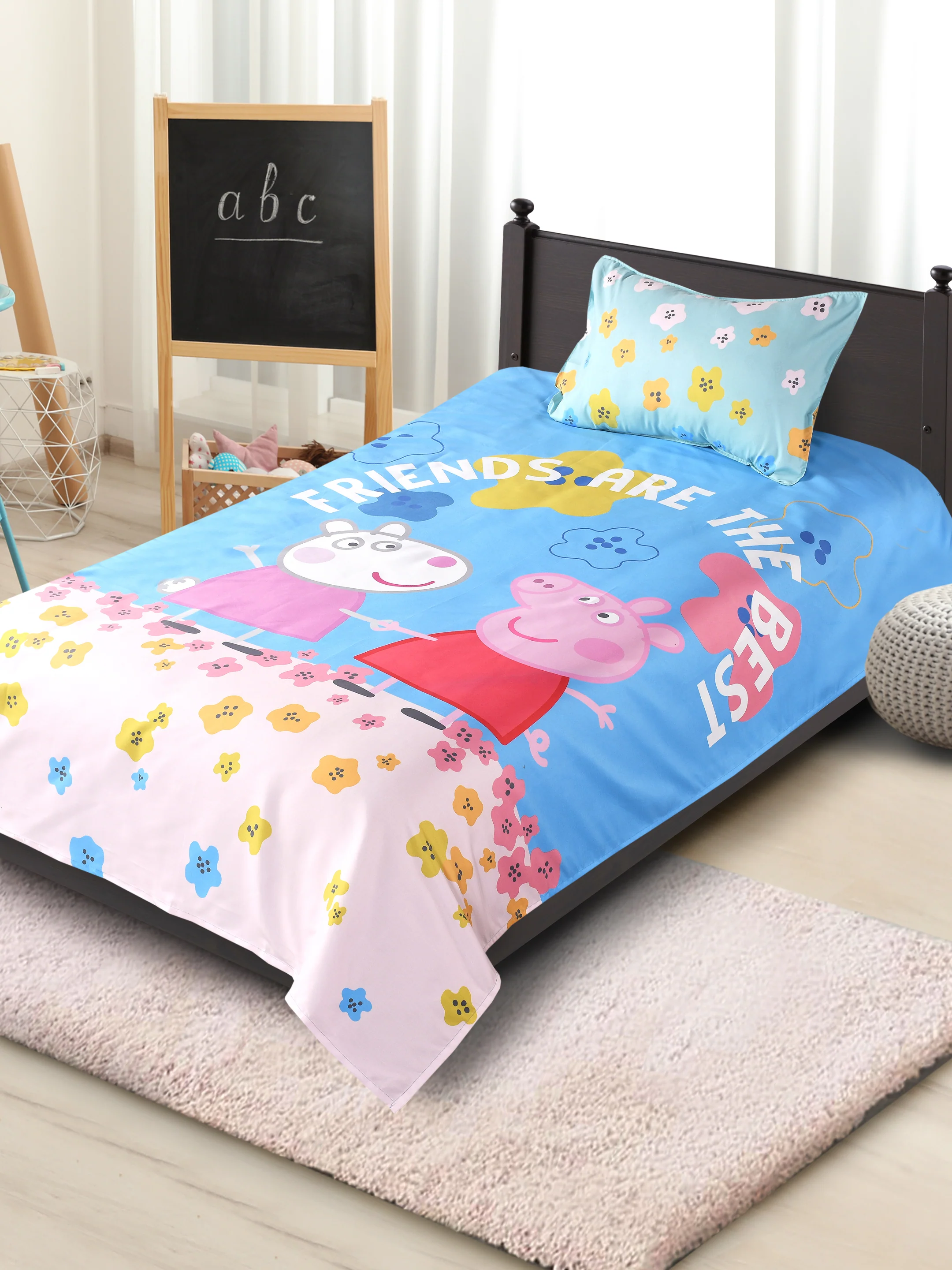 Peppa Pig Single Size Bedsheet | Cotton with 1 Pillow Cover (60x90 cm, 17x27") - Image 2
