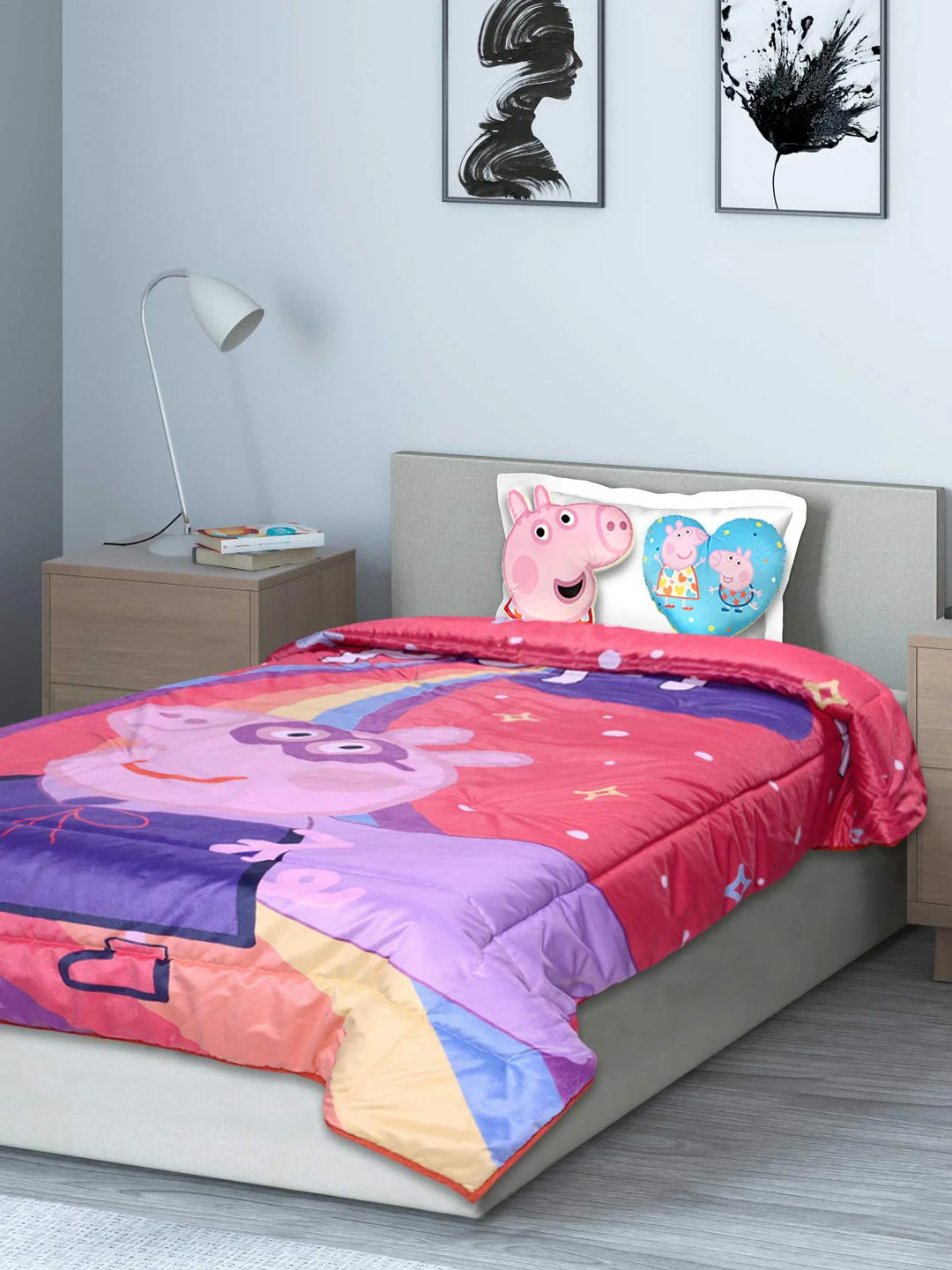 Peppa Pig Velvet Quilt with 2 Cushions- Pink, 135X210 Cms - Image 5