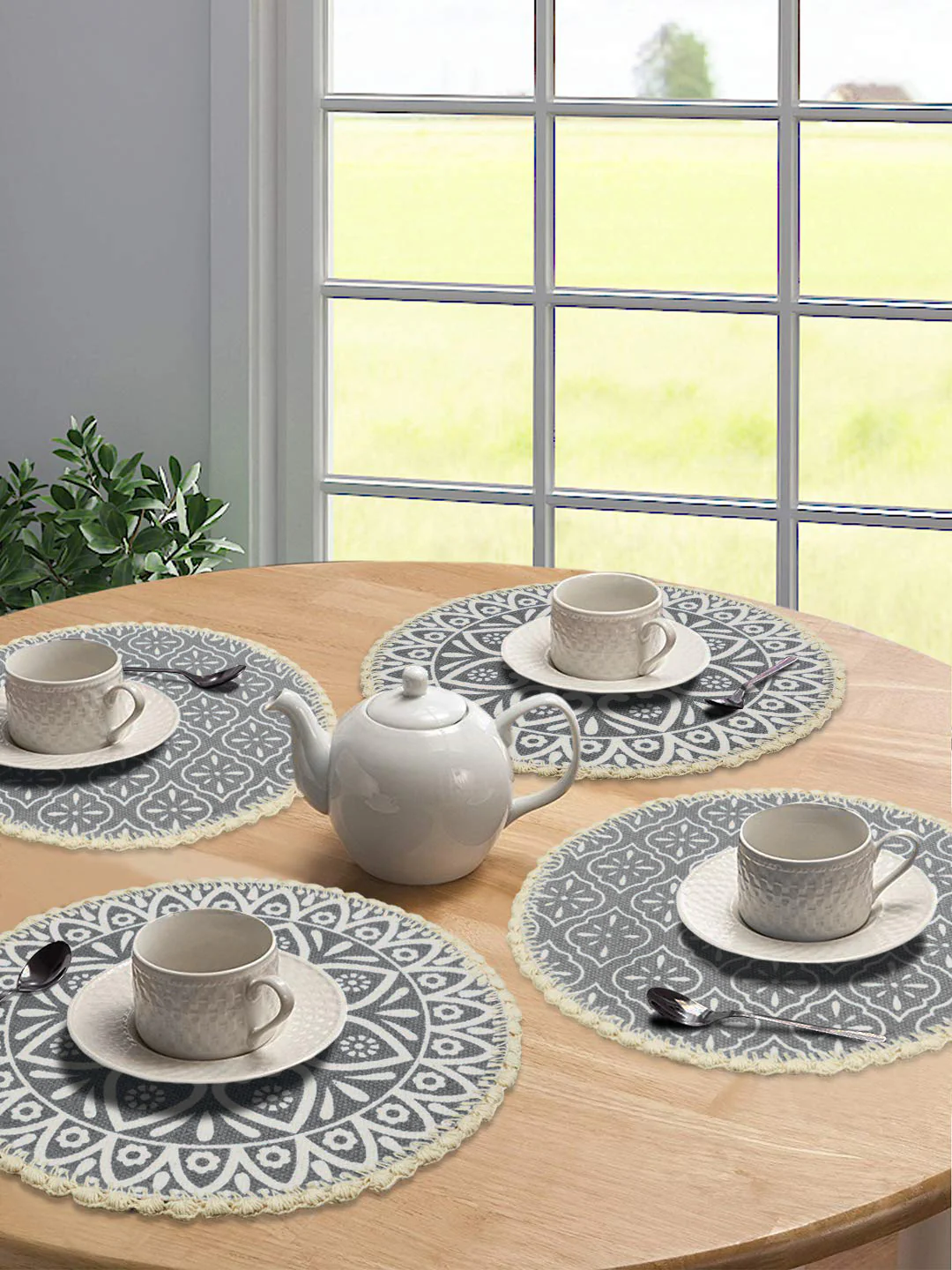 Crochet Round Table Mat with Fringe Edges | Handmade Anti-Skid Decorative Piece - Image 32