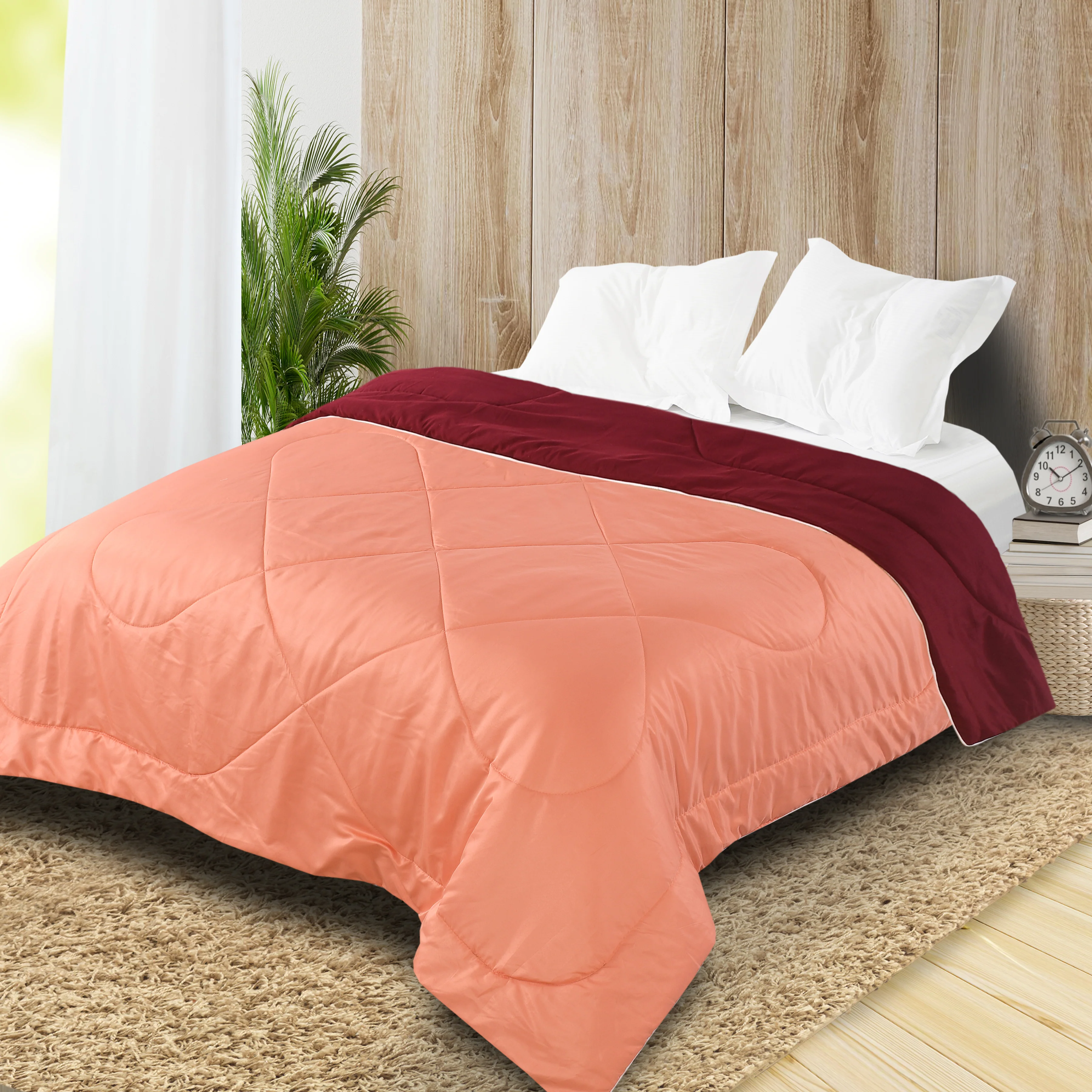 Reversible Solid Cotton Blanket/Comforter (Pink + Maroon) - Image 3