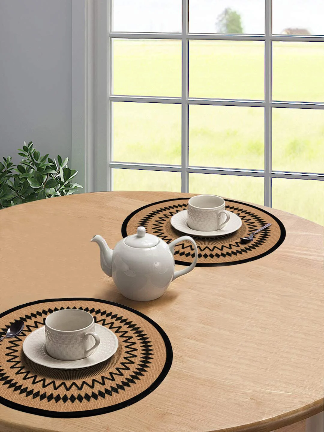 Black Jute & Cotton Printed Mat - Pack of 4 pc, 38x38 Cm - Image 8