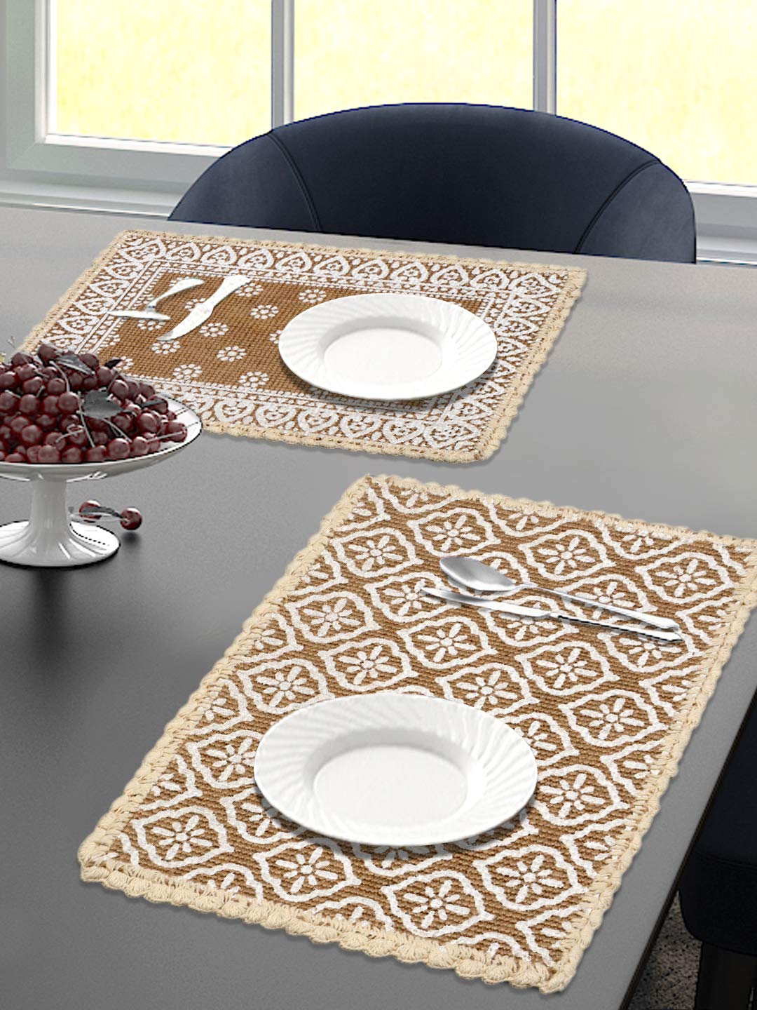 Jute & Cotton Table Mat with Artistic Print | Handcrafted Dining Table Décor