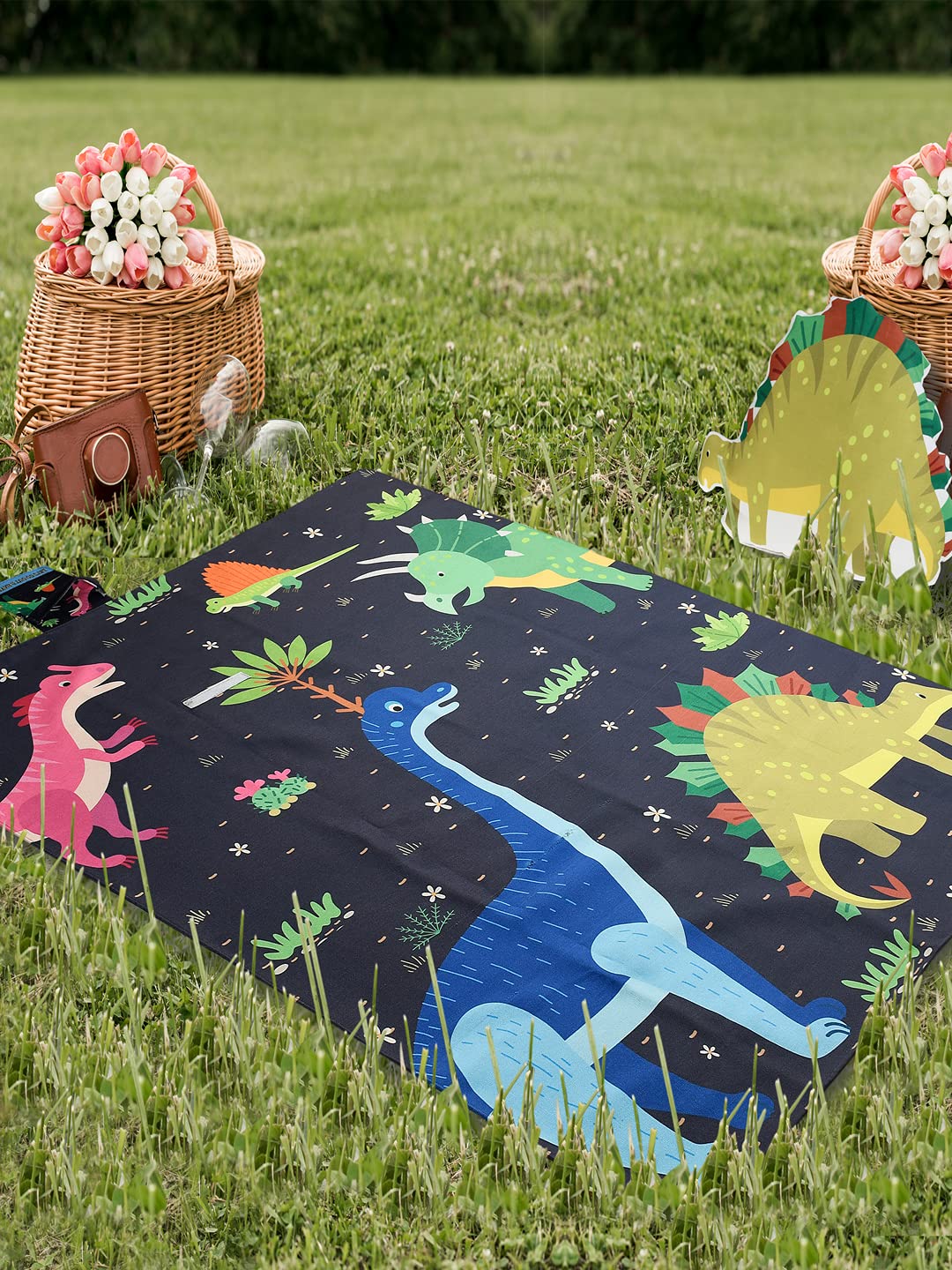 Saral Home Dinosaur Microfiber Picnic Mat – 125x150 cm | Soft Foldable & Easy to Carry