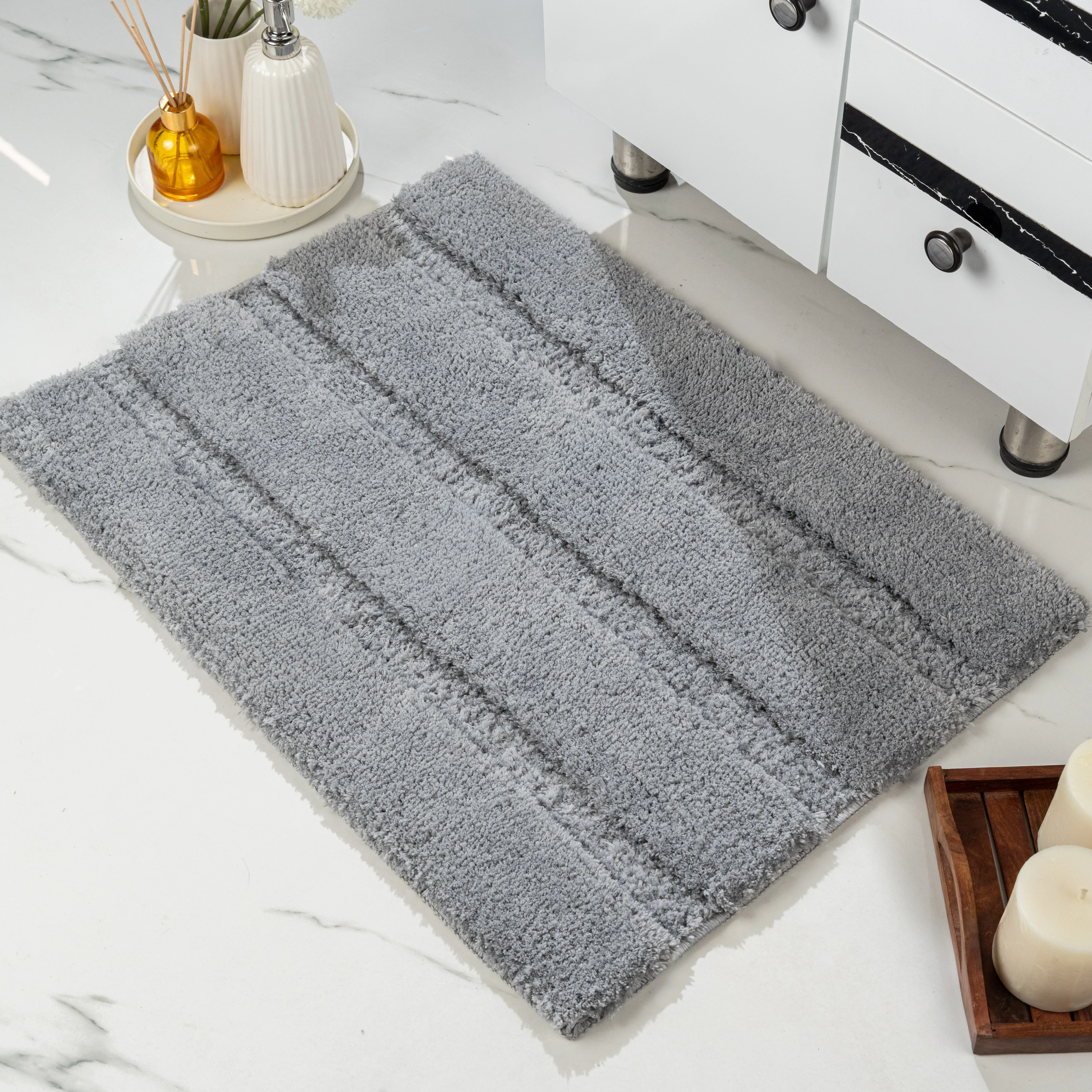 GIA Stripe Soft Microfiber Non Slip Thick Fluffy Soft Bath Mats |Water Absorbing Mat | Washable Quick Drying Foot mat | Home, Bathroom, Bedroom, Kitchen | Floor Mat - Image 15