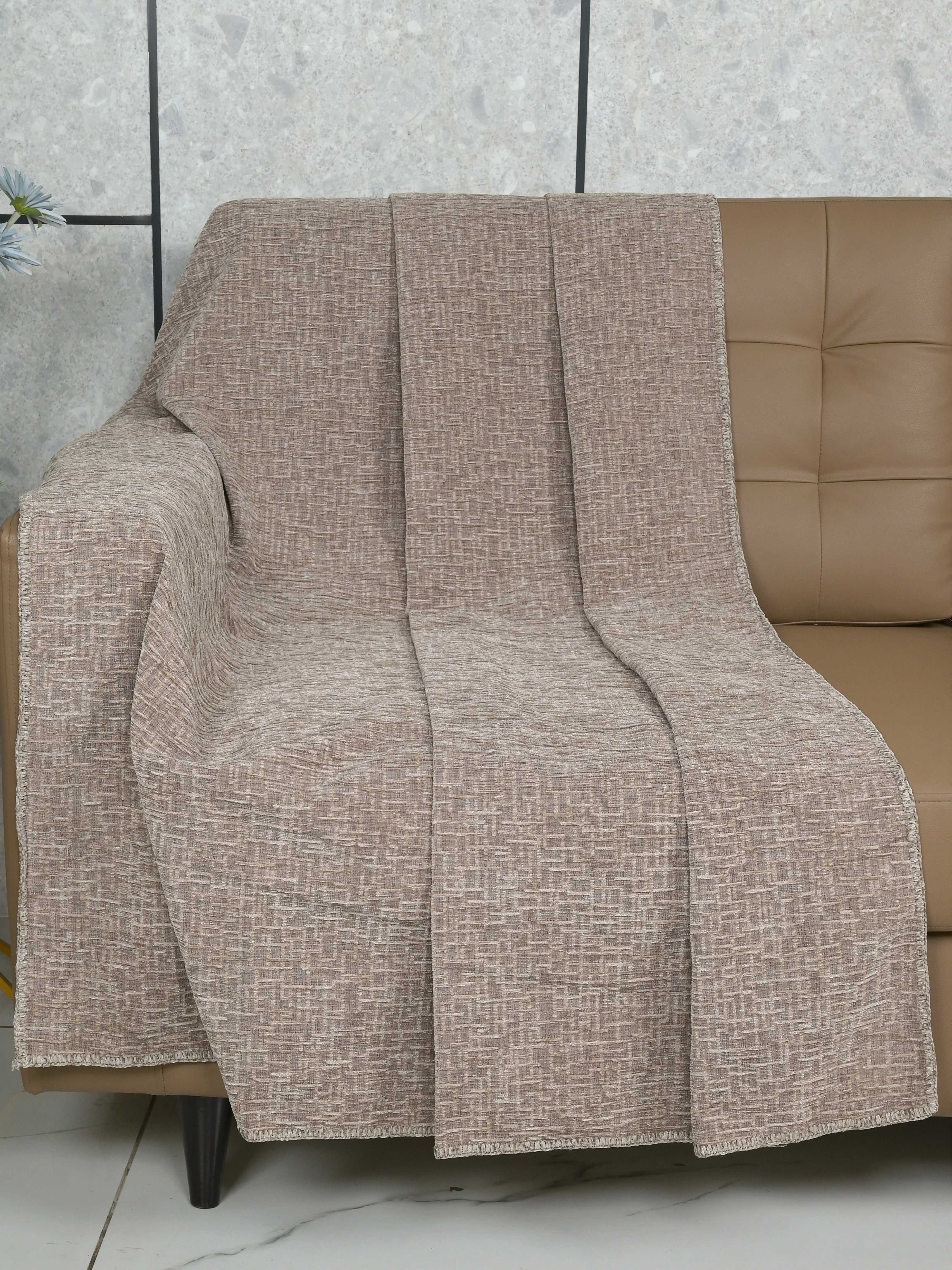 Tic-Tac Velvet Cotton Sofa Throw Cover | Textured Grid Design - Image 16