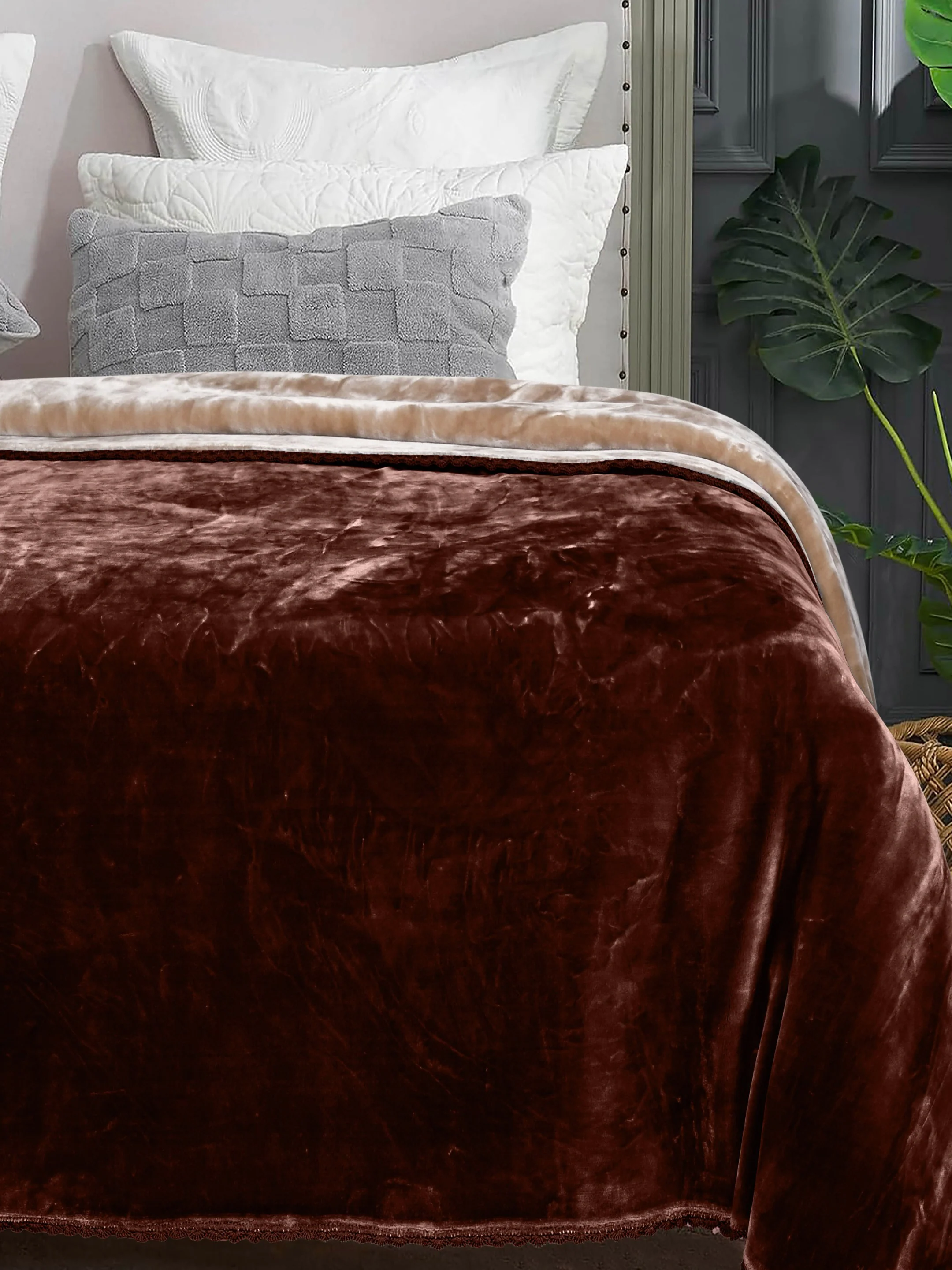 Winter Mink Cloudy Silky Soft Double-Color King Size 2-Layer Blanket with Crochet Lace Edges | Plush & Premium Feel - Image 6