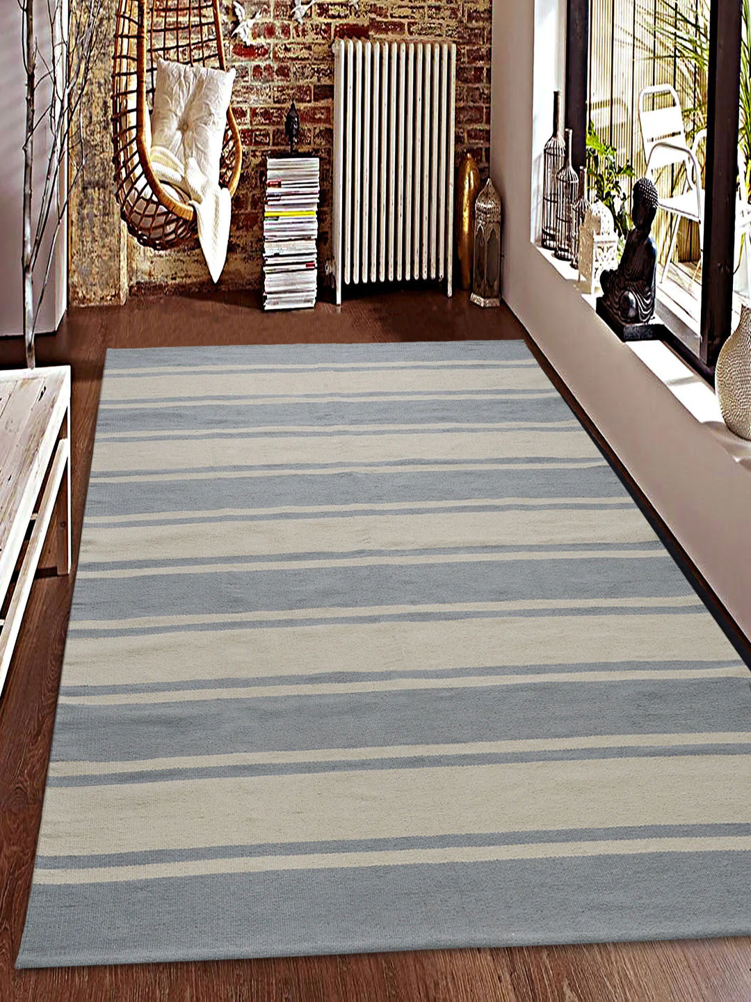 Cotton Hand Woven Stripe Rug | Soft & Decorative - Image 30