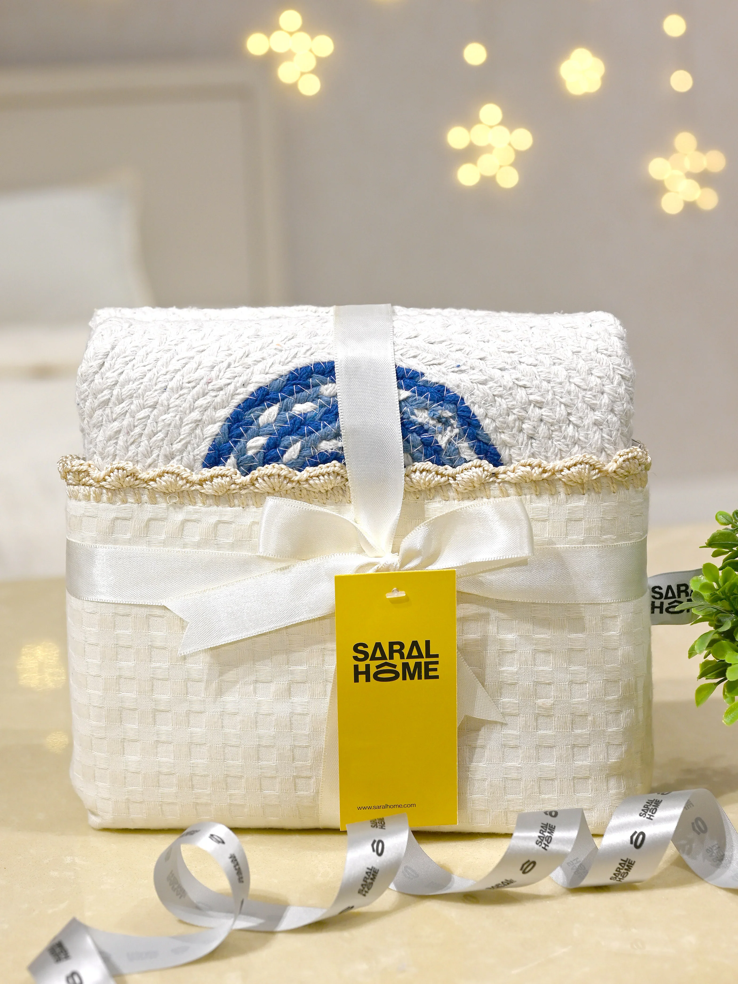 GIFT BASKET | Blue Cotton Printed Table Mat Set | 2 Pc Gift Basket