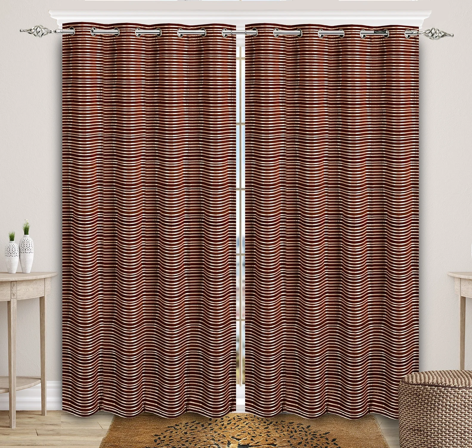 Stripes Woven Chenille Jacquard Curtains – Red (B1G1 Offer) - Image 6