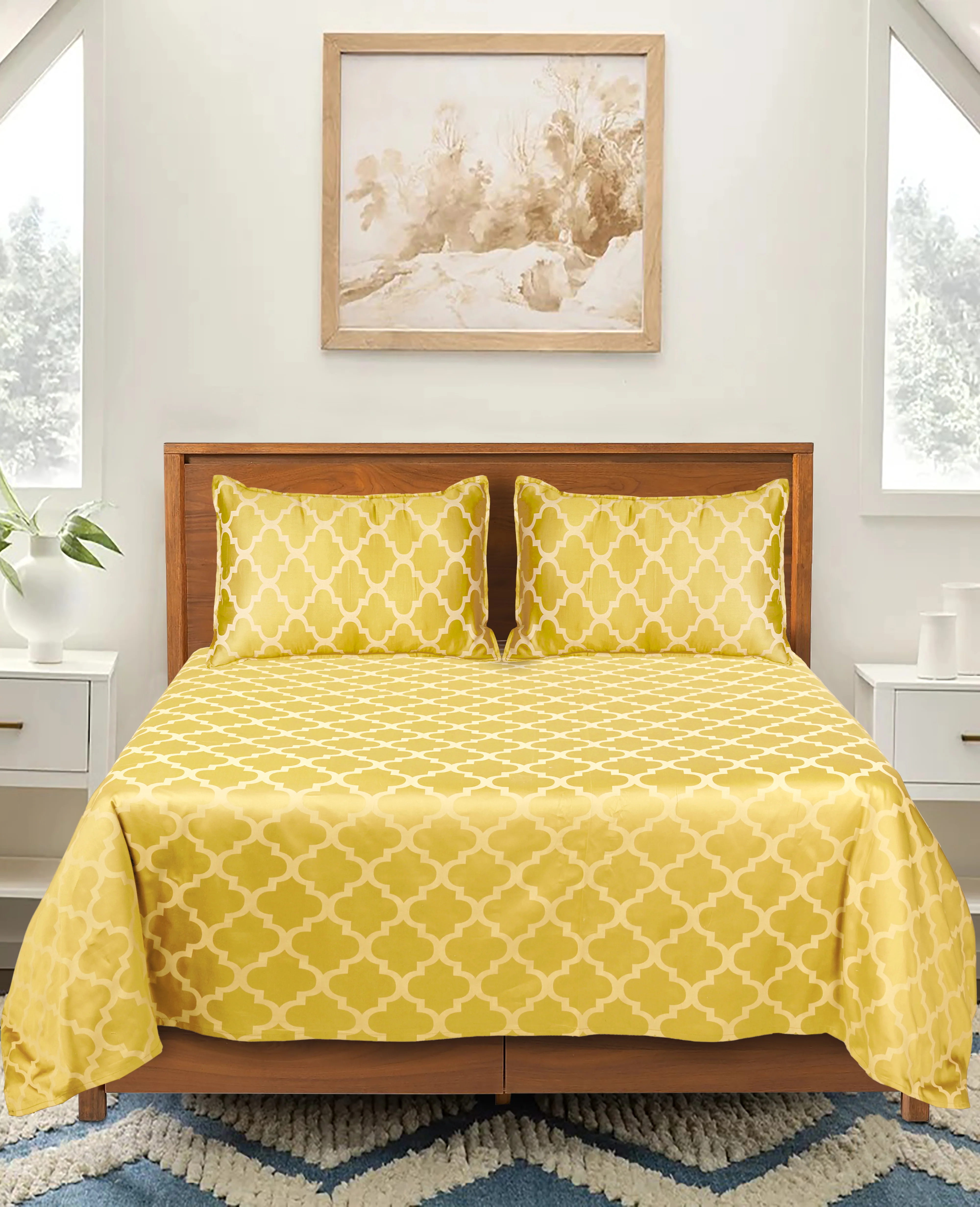 Tangier Soft Satin Weave Cotton Bedsheet | 300 TC | With 2 Pillow Covers - Image 13