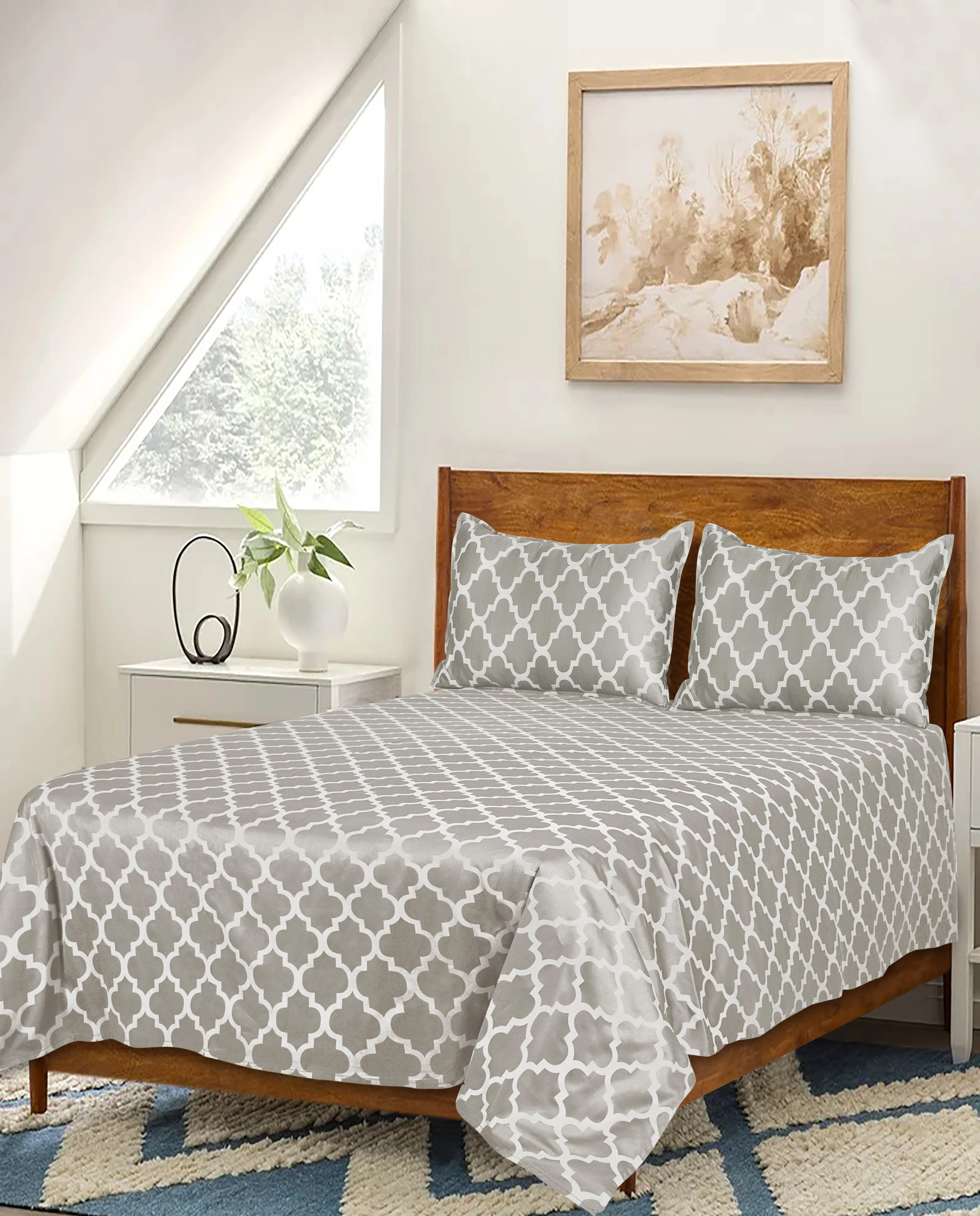 Tangier Soft Satin Weave Cotton Bedsheet | 300 TC | With 2 Pillow Covers - Image 5
