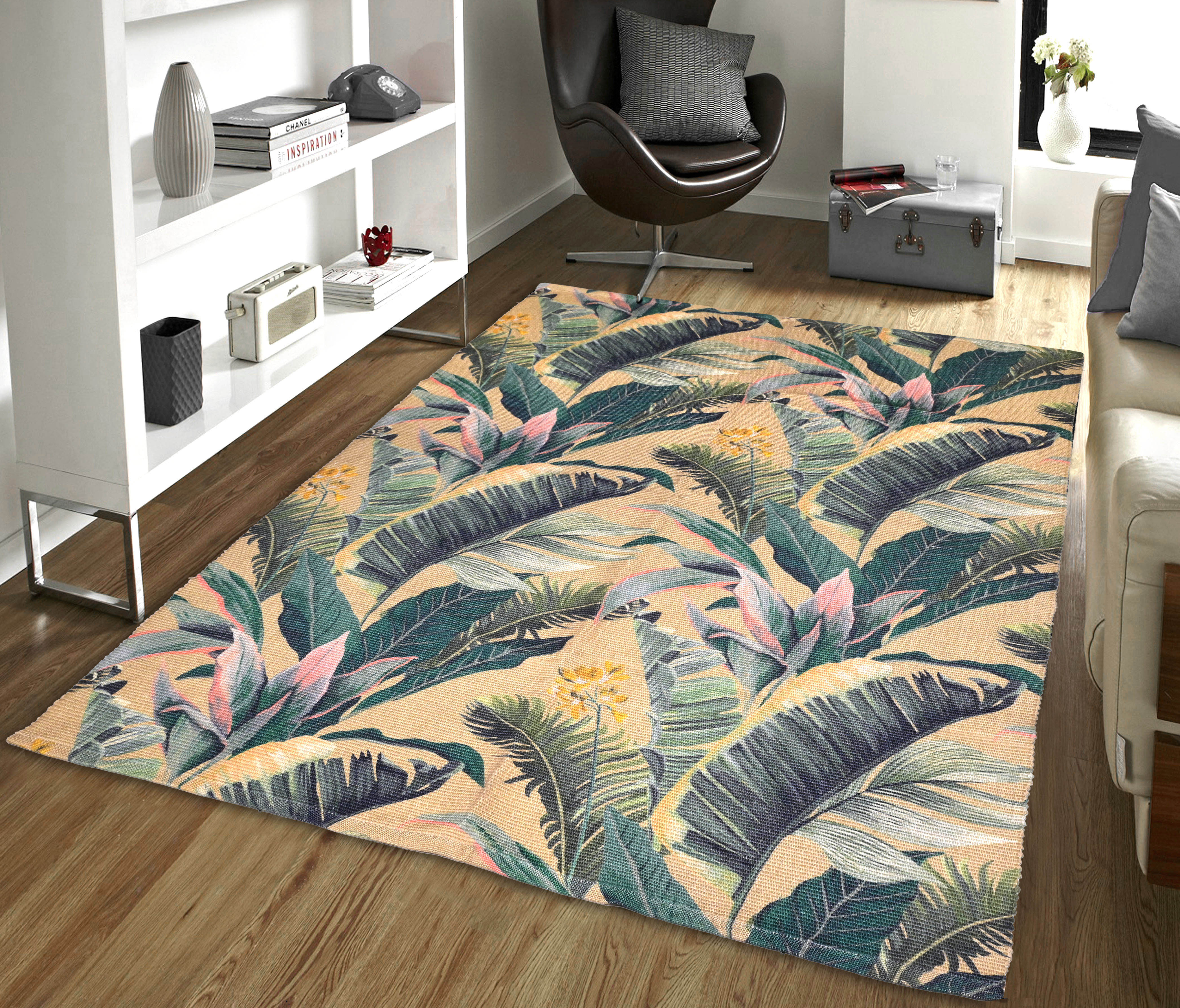 Tropical Leaves Decorative Rug – Vibrant Soft Floor Carpet for Home Decor