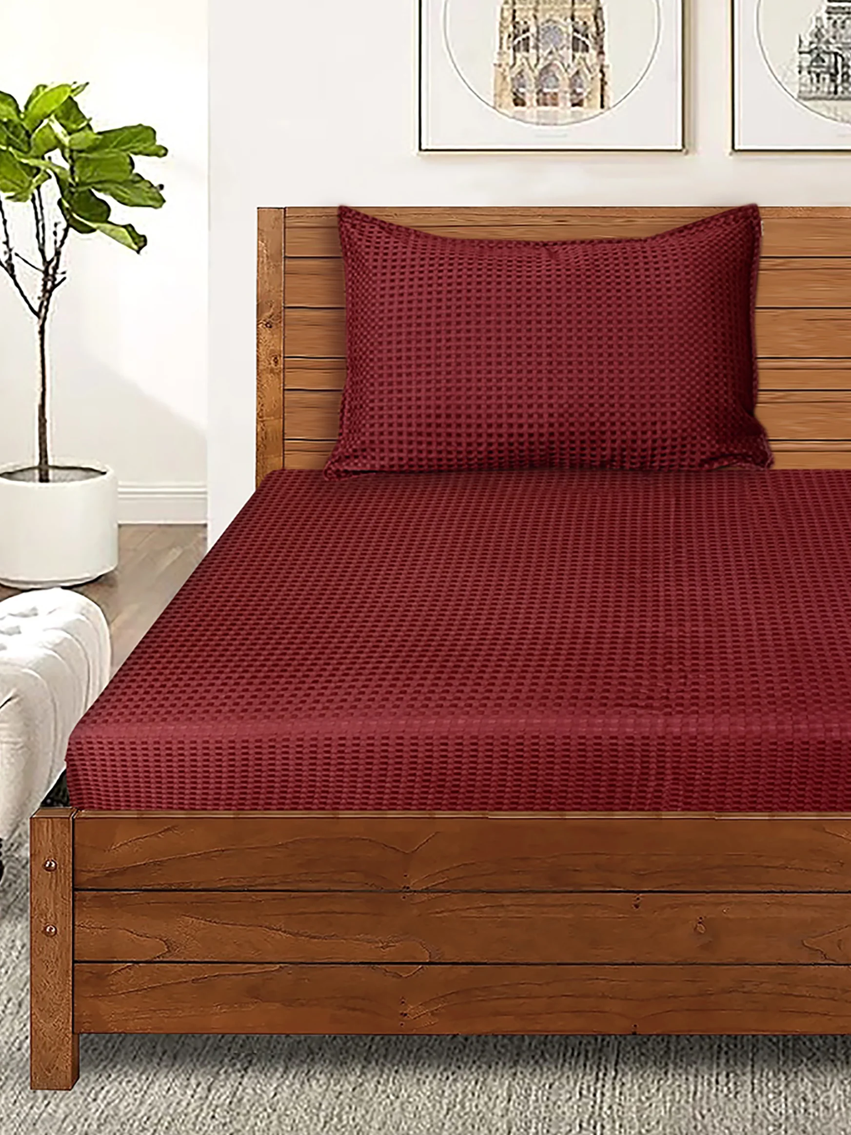 Waffle Weave Cotton Bed Cover with Pillow Covers - Image 18