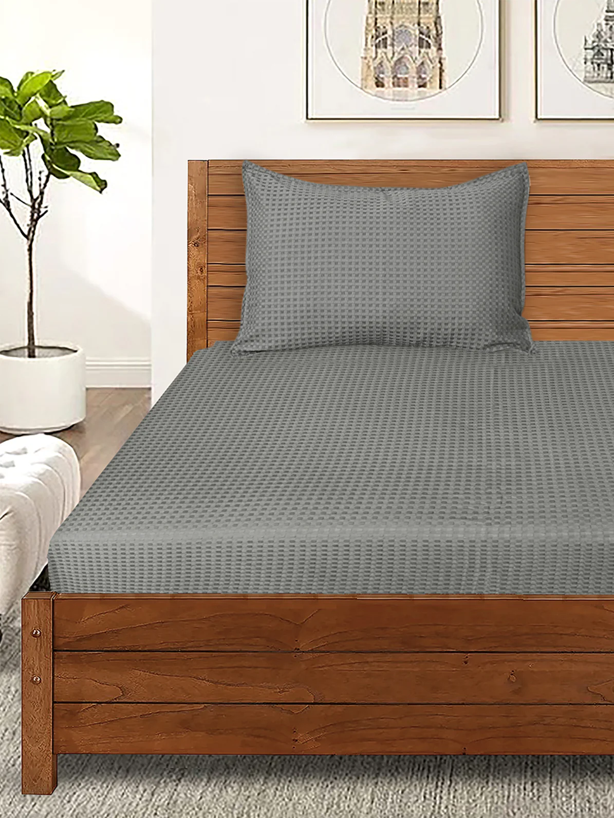 Waffle Weave Cotton Bed Cover with Pillow Covers - Image 26