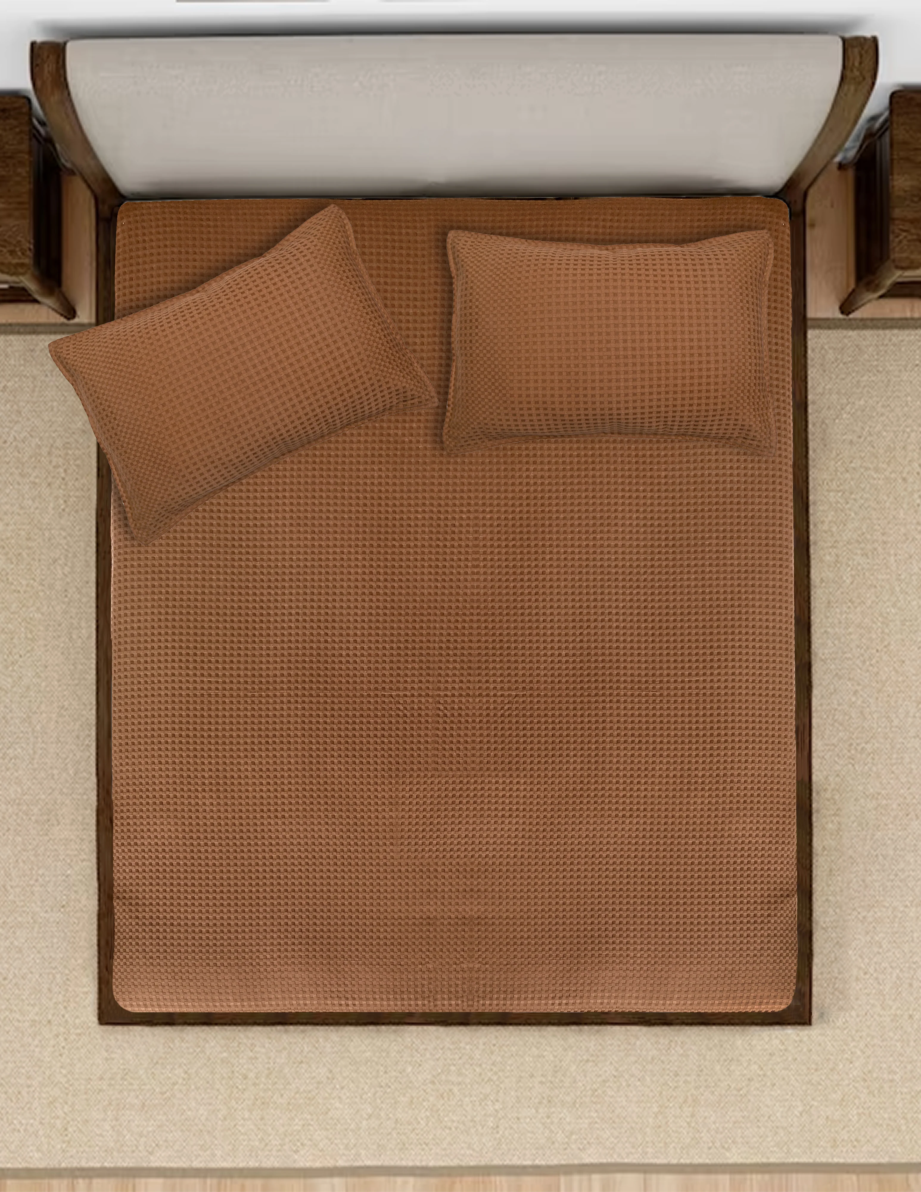Waffle Weave Cotton Bed Cover with Pillow Covers - Image 6