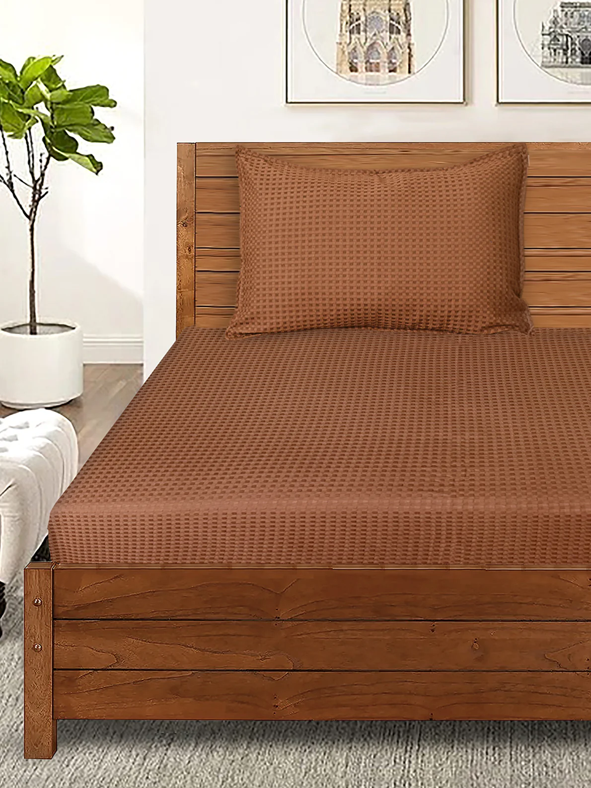 Waffle Weave Cotton Bed Cover with Pillow Covers - Image 4